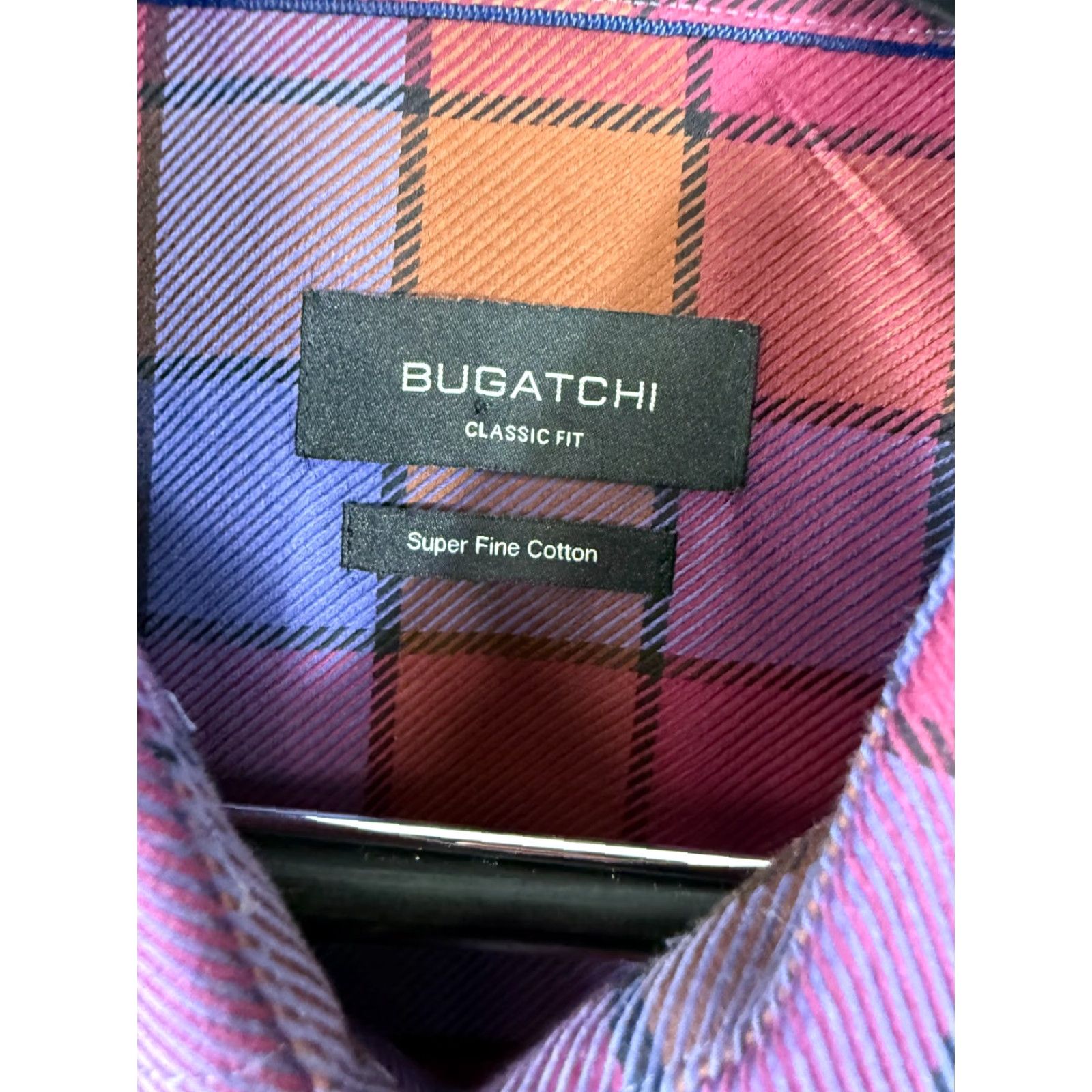 BUGATCHI Bugatchi Shirt Mens XL Plum Orange Plaid Classic Fit Super Fine Cotton Button-Up Long Sleeve Size US XL / EU 56 / 4 - 5 Thumbnail