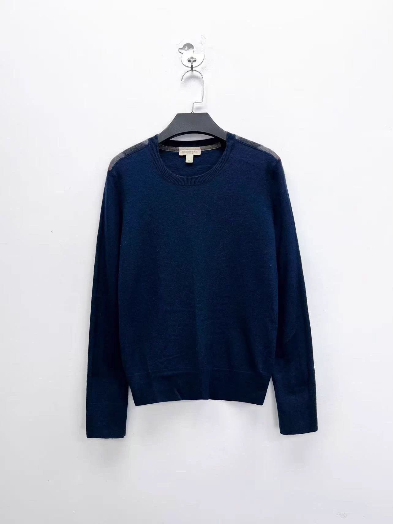 Burberry Burberry Navy Collar Check Panel Cashmere Blend Sweater M Size US M / EU 48-50 / 2 - 1 Thumbnail