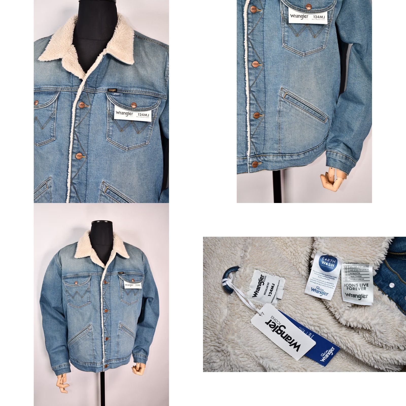 Wrangler WRANGLER 124MJ Men’s Sherpa Jacket Denim Western 2XL Blue Size US 39 - 8 Thumbnail
