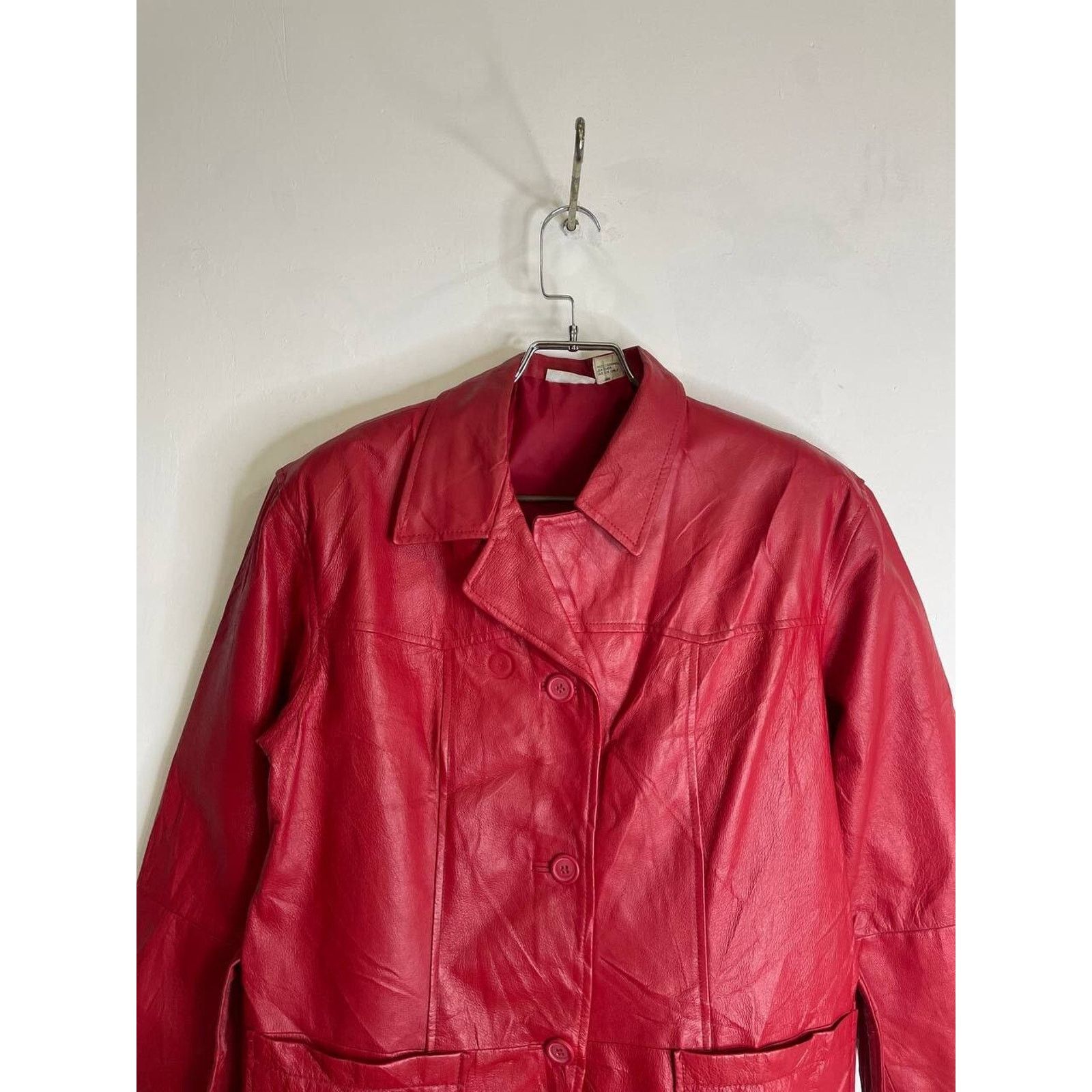 Leather × Vintage Vintage 90s Red Genuine Leather Trench Coat Small Jacket Size S / US 4 / IT 40 - 2 Thumbnail