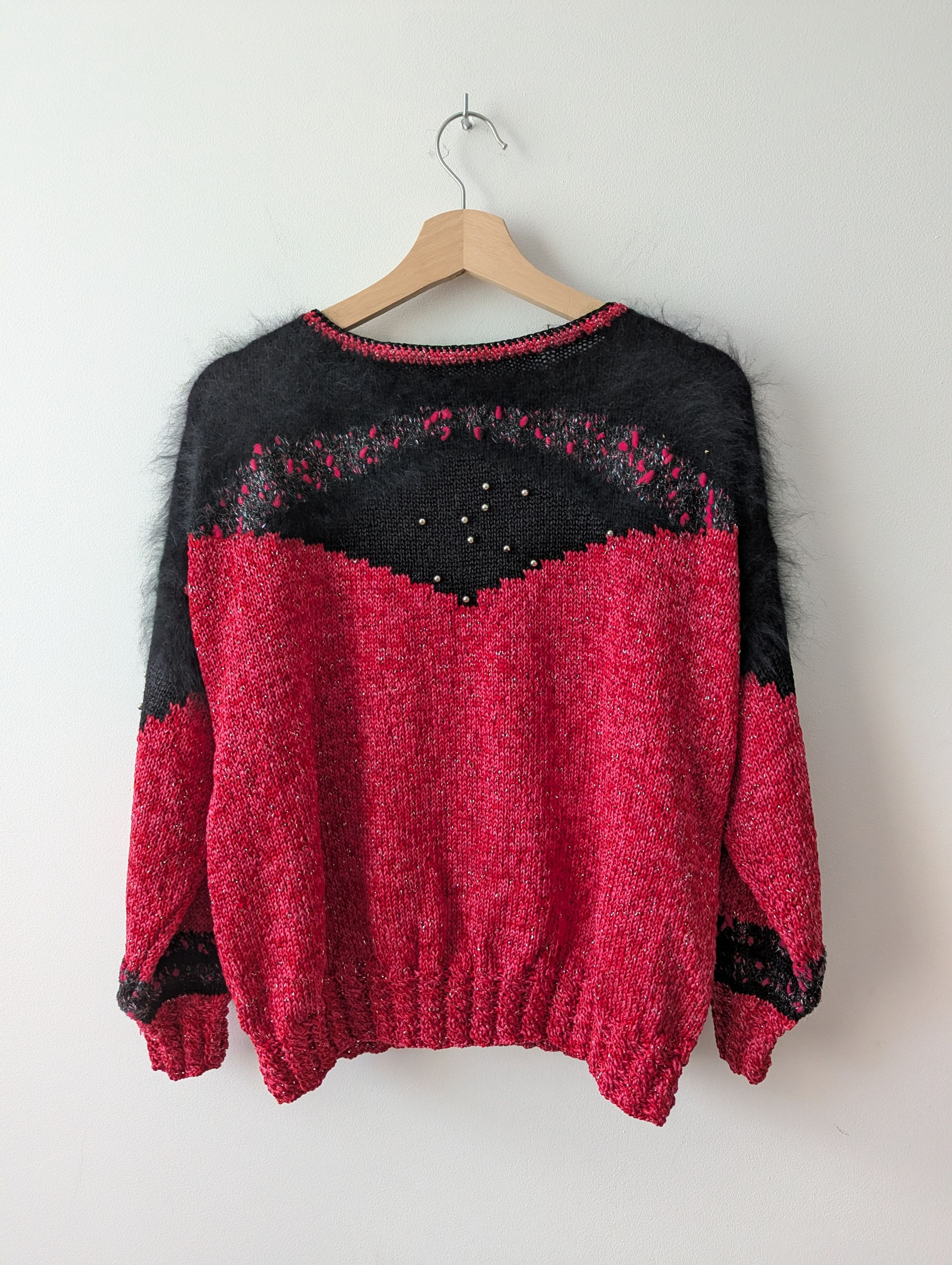Vintage Vintage Black Red Mohair Knit Sweater Embellished Scandi Size M / US 6-8 / IT 42-44 - 9 Thumbnail
