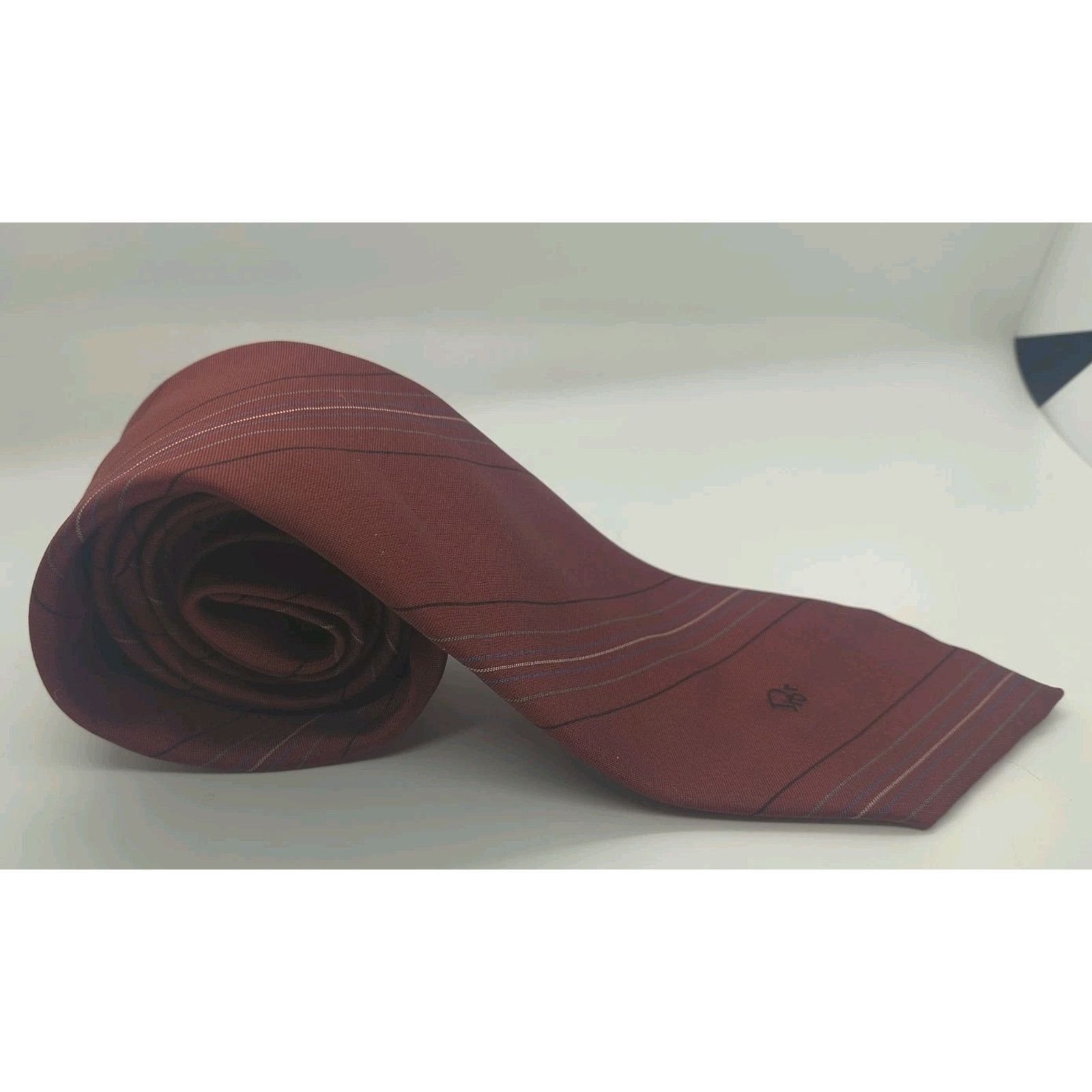 Christian Dior Monsieur Vintage Christian Dior Men's Burgundy Stripe Tie 3"W x 56"L Size ONE SIZE - 2 Thumbnail