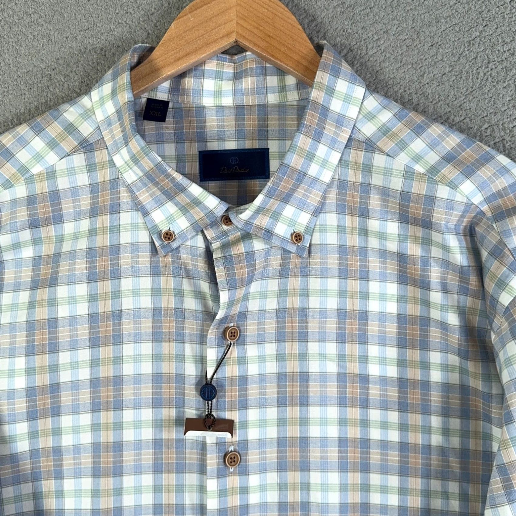 David Donahue David Donahue Sports Shirt Mens XXL Blue Tan Plaid Cotton Casual Button Up Size US XXL / EU 58 / 5 - 2 Thumbnail