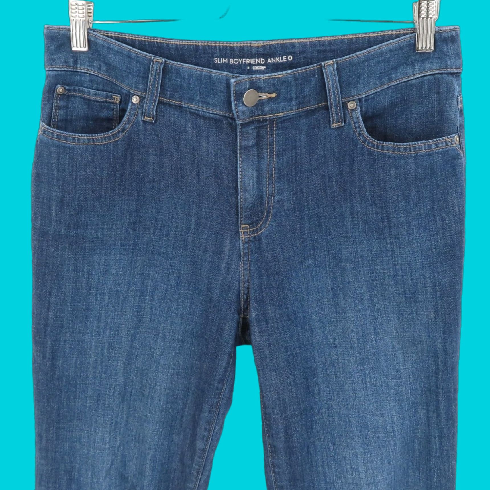 Vintage Chicos Womens 4 Slim Boyfriend Ankle Denim Jeans Blue Cotton Blend Pockets 5-Pocket Style Size 27" / US 4 / IT 40 - 1 Thumbnail