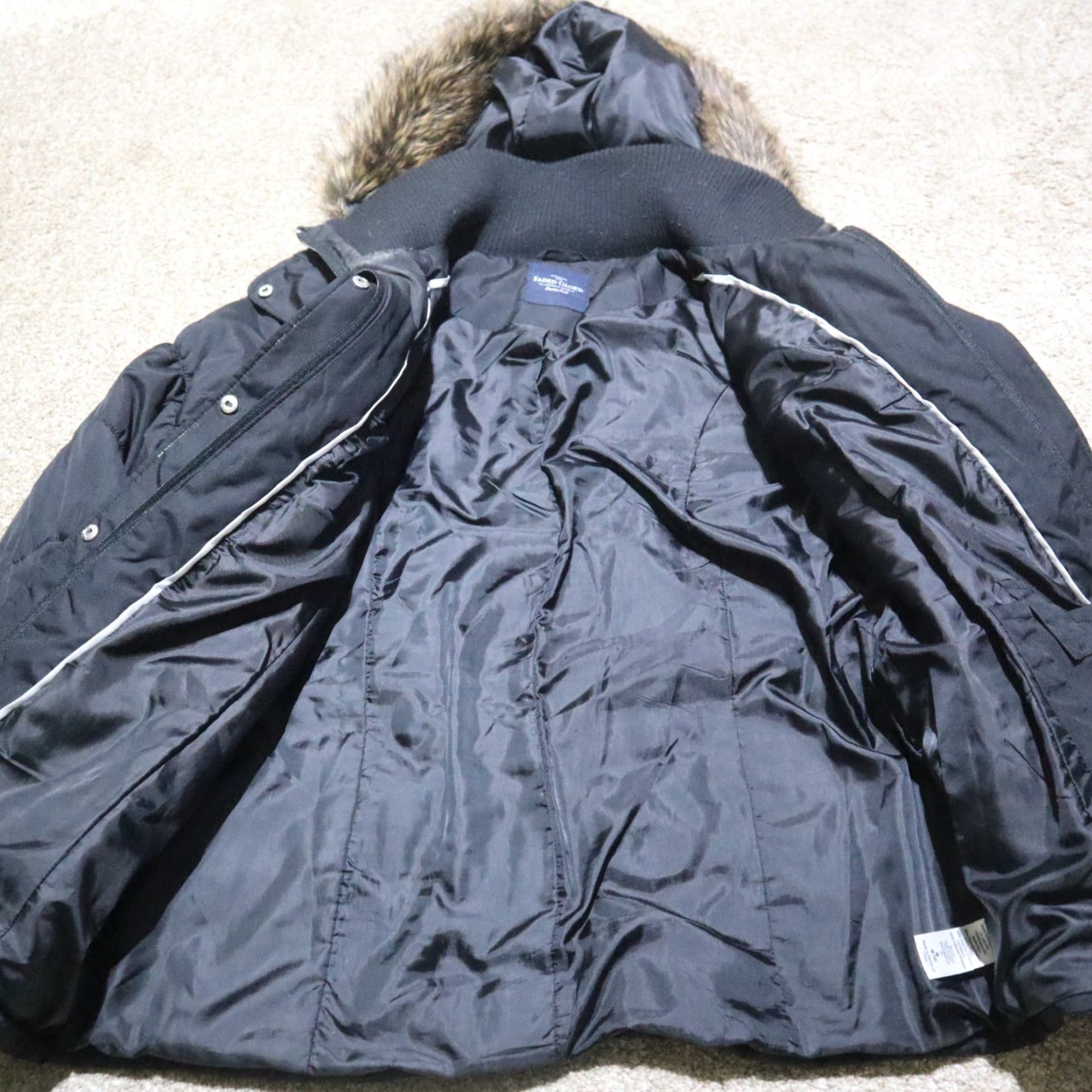 Faded Glory VINTAGE FADED GLORY Jacket Women M Black Bubble Hooded Fur Poly Fill Flax Glor y? Size M / US 6-8 / IT 42-44 - 4 Thumbnail