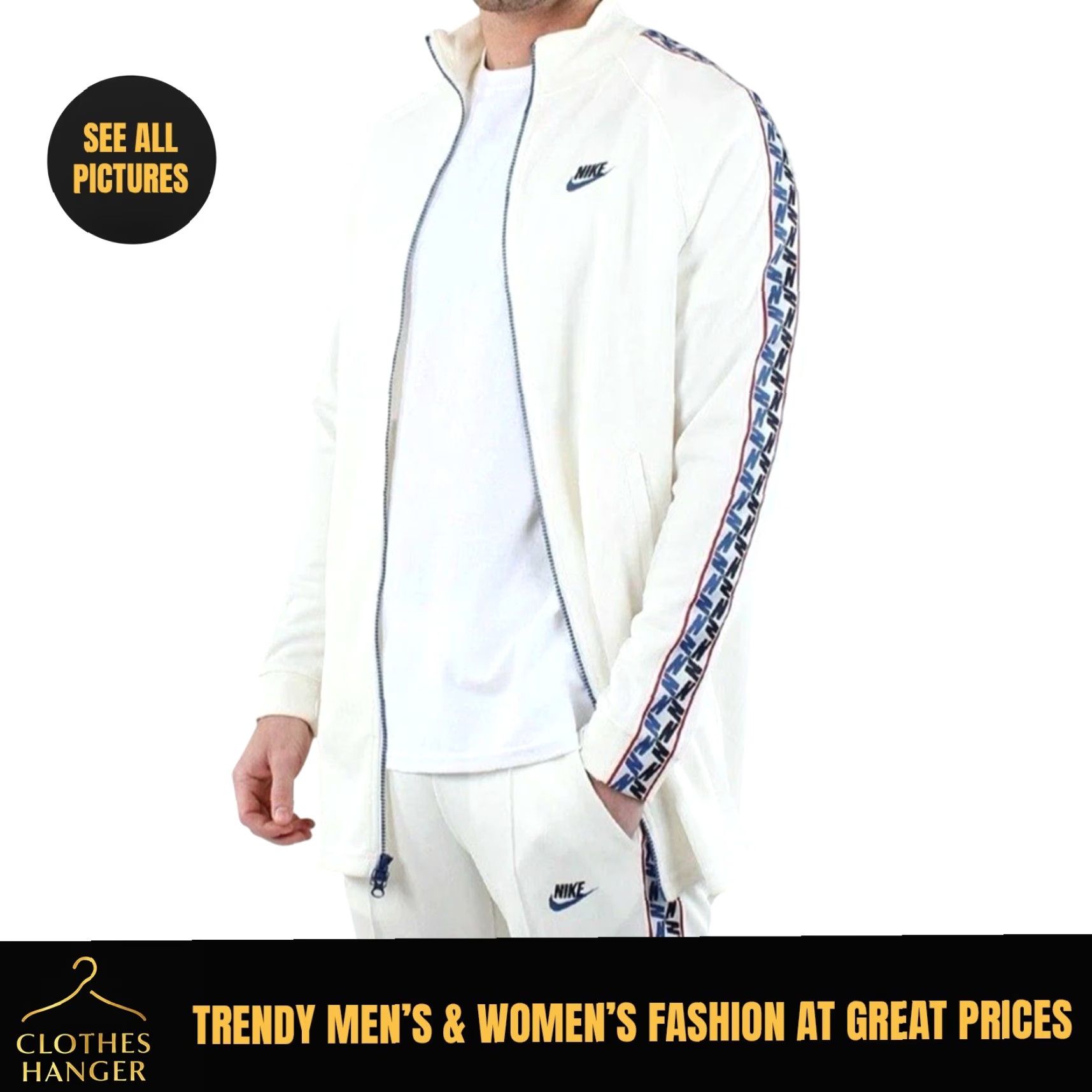 Nike VINTAGE Nike Taped Poly Track Jacket AJ2681 Full Zip Mens 2XL White Logo Sleeves 7619 Size US XXL / EU 58 / 5 - 2 Thumbnail