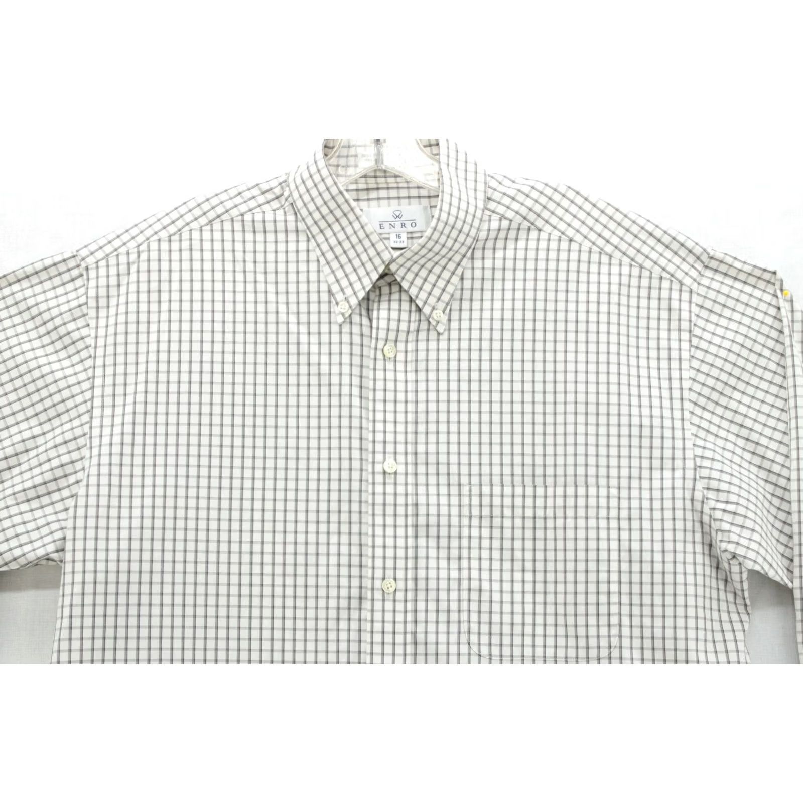 Enro ENRO Shirt Mens 16 Beige Cotton Check Long Sleeve 80's Non-Iron Two Ply Dress Shirt Size US L / EU 52-54 / 3 - 4 Thumbnail
