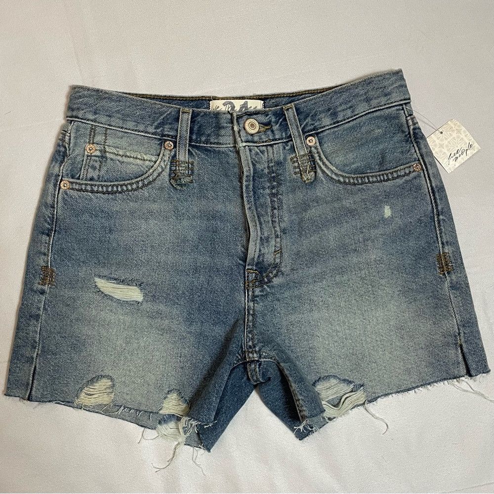 Free People NWT New Free People Makai Cutoff Denim Loose Cannon Blue Sh Size 24" / US 00 / IT 34 - 4 Thumbnail