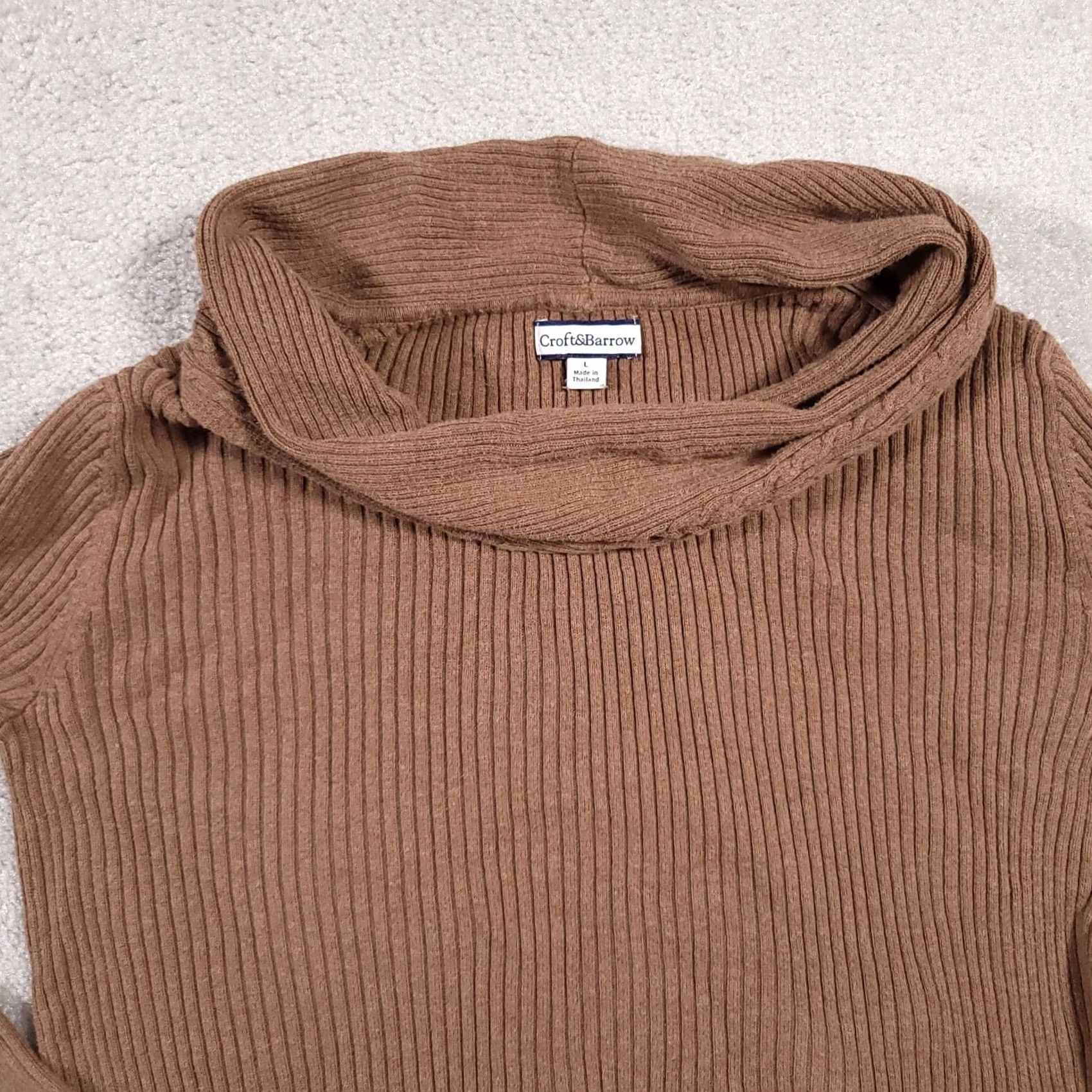 Croft & Barrow Croft & Barrow Sweater Women L Brown Cowl Neck Long Sleeve Ribbed Knit Size L / US 10 / IT 46 - 3 Thumbnail