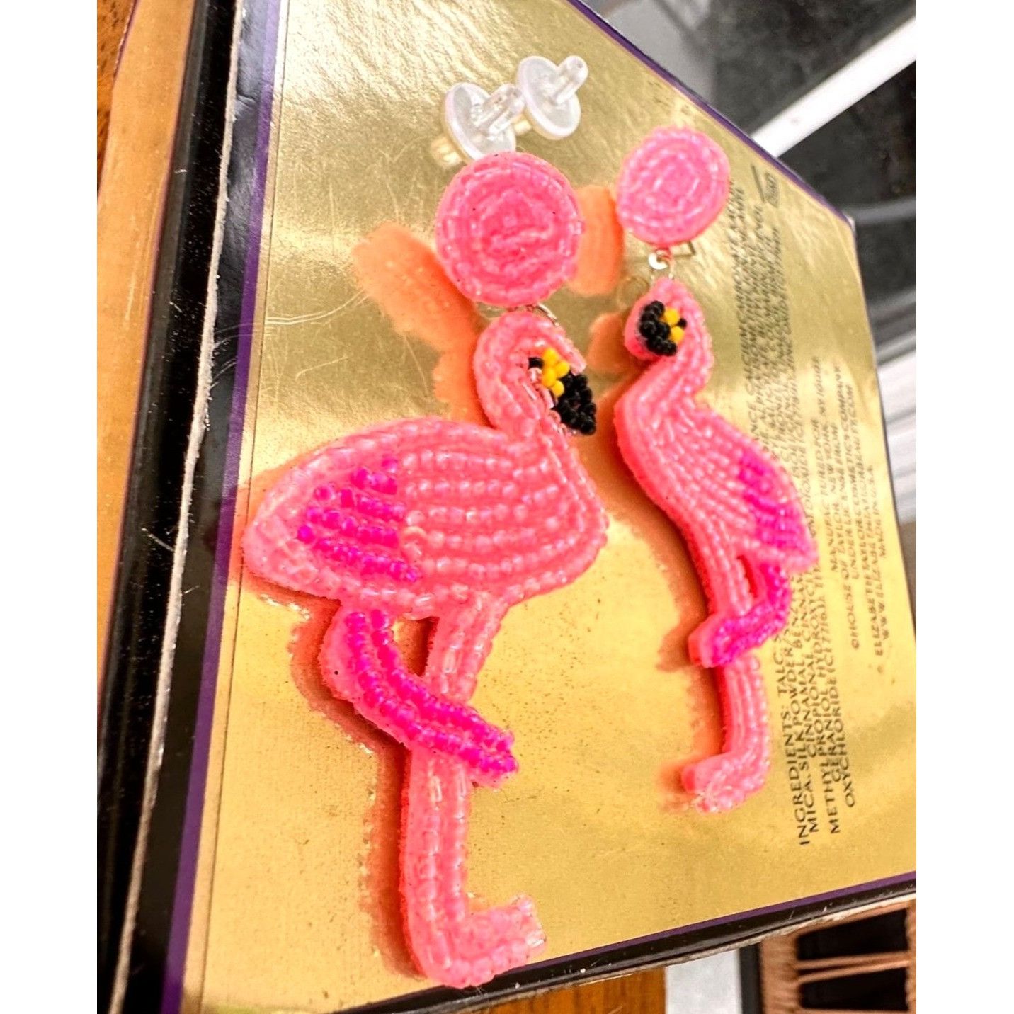 Handmade Flamingo Earrings Beaded Dangle Posts Pink Statement Jewelry Size ONE SIZE - 8 Thumbnail