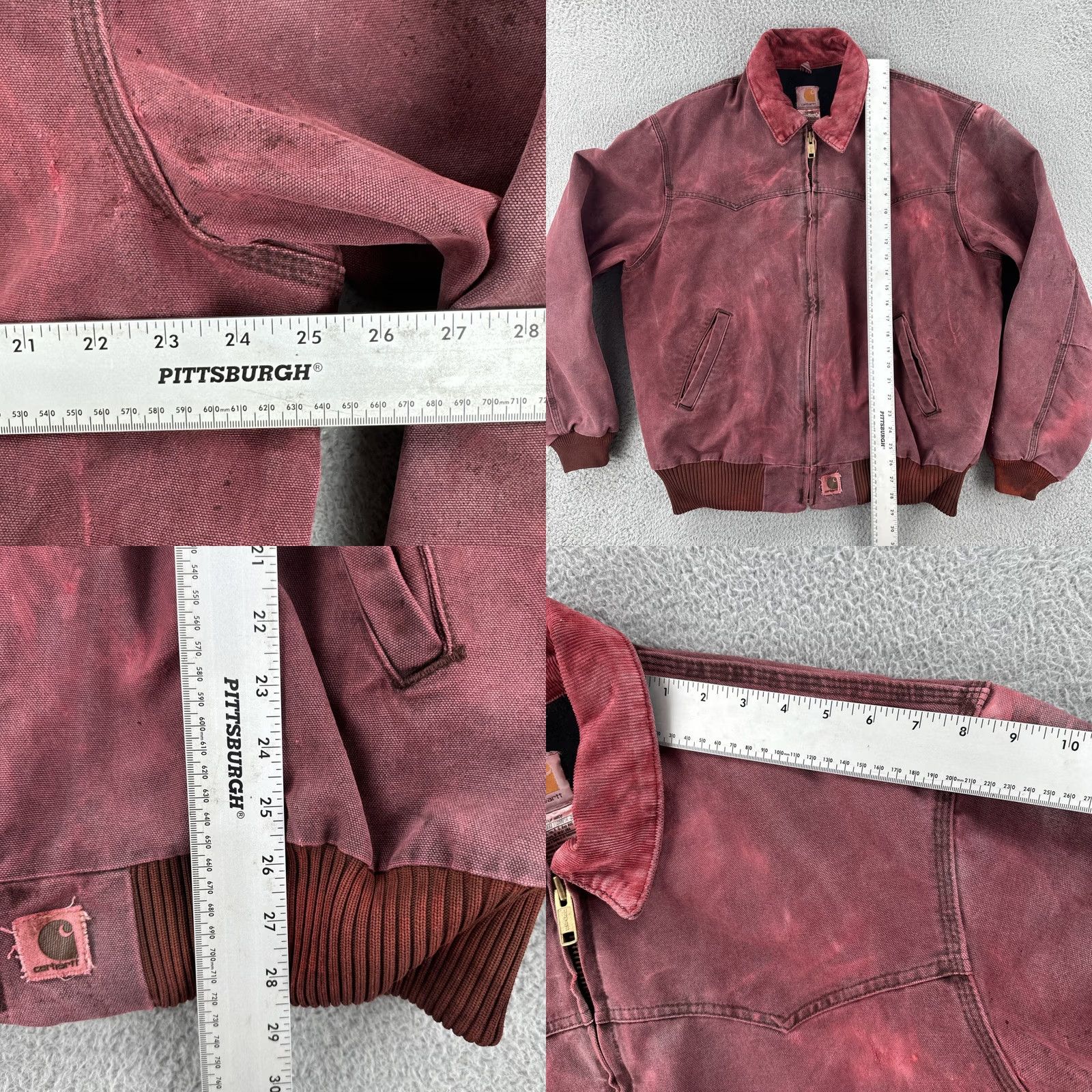 Carhartt VINTAGE Carhartt Jacket Mens XL J14CHT Over Dyed Burgundy Red Distressed Santa Fe Lined Red Coat Size US XL / EU 56 / 4 - 8 Thumbnail