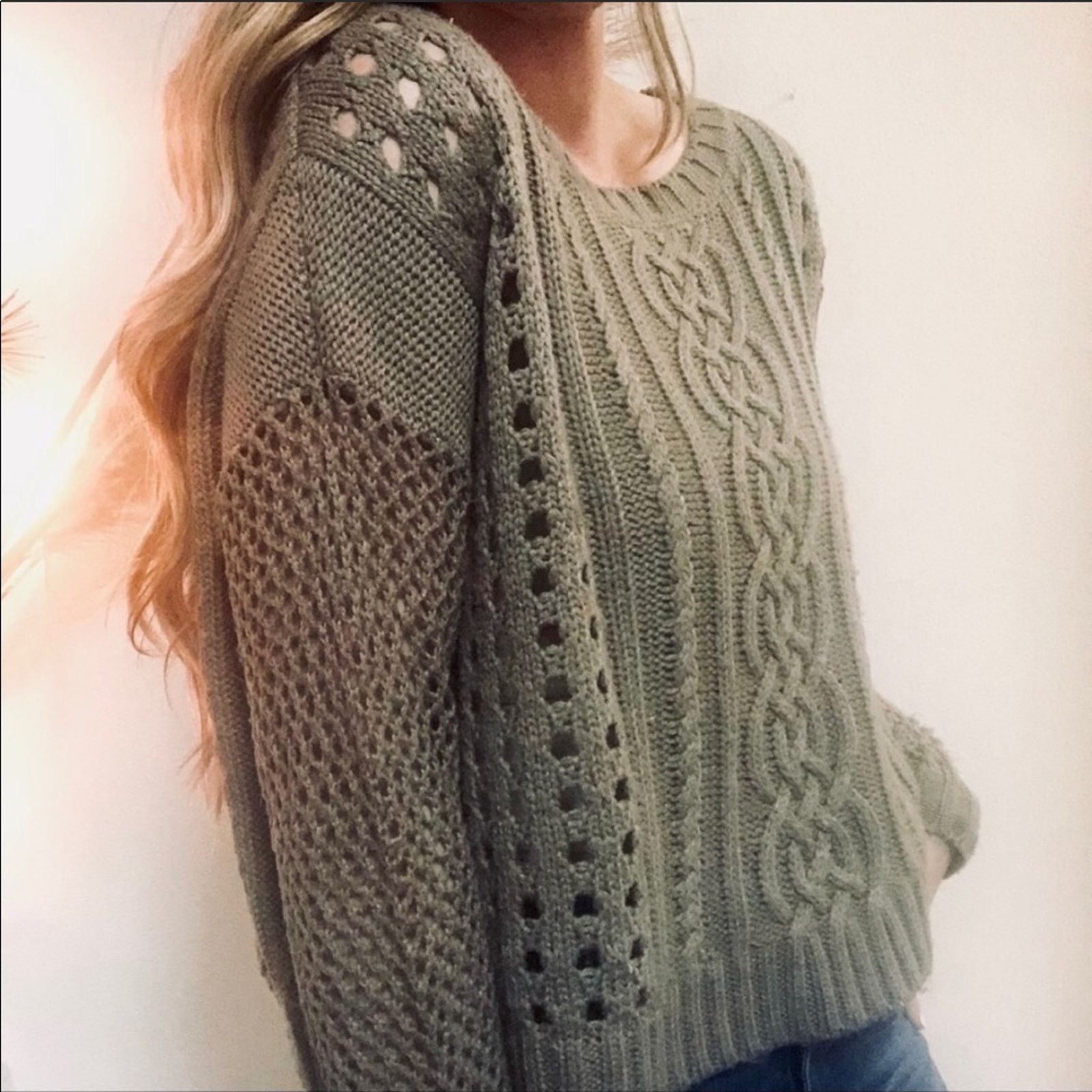 Nordstrom NORDSTROM Trouve Open Weave Pullover Sweater Chunky Knit Size L / US 10 / IT 46 - 1 Thumbnail