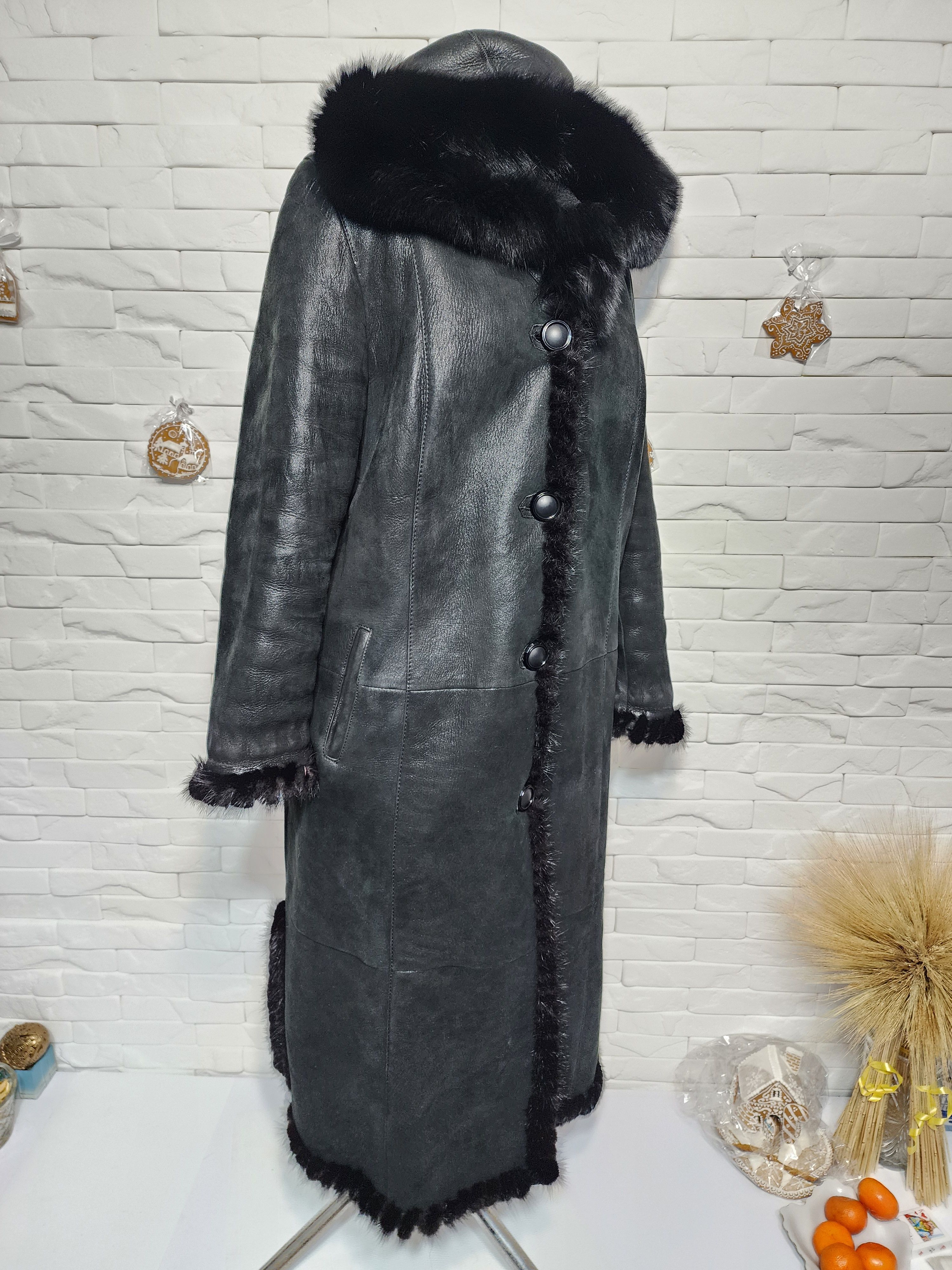 Furla Black Sheepskin Coat: Women's Hooded Fur Coat , Button Size 3XL / US 20-22 - 3 Thumbnail