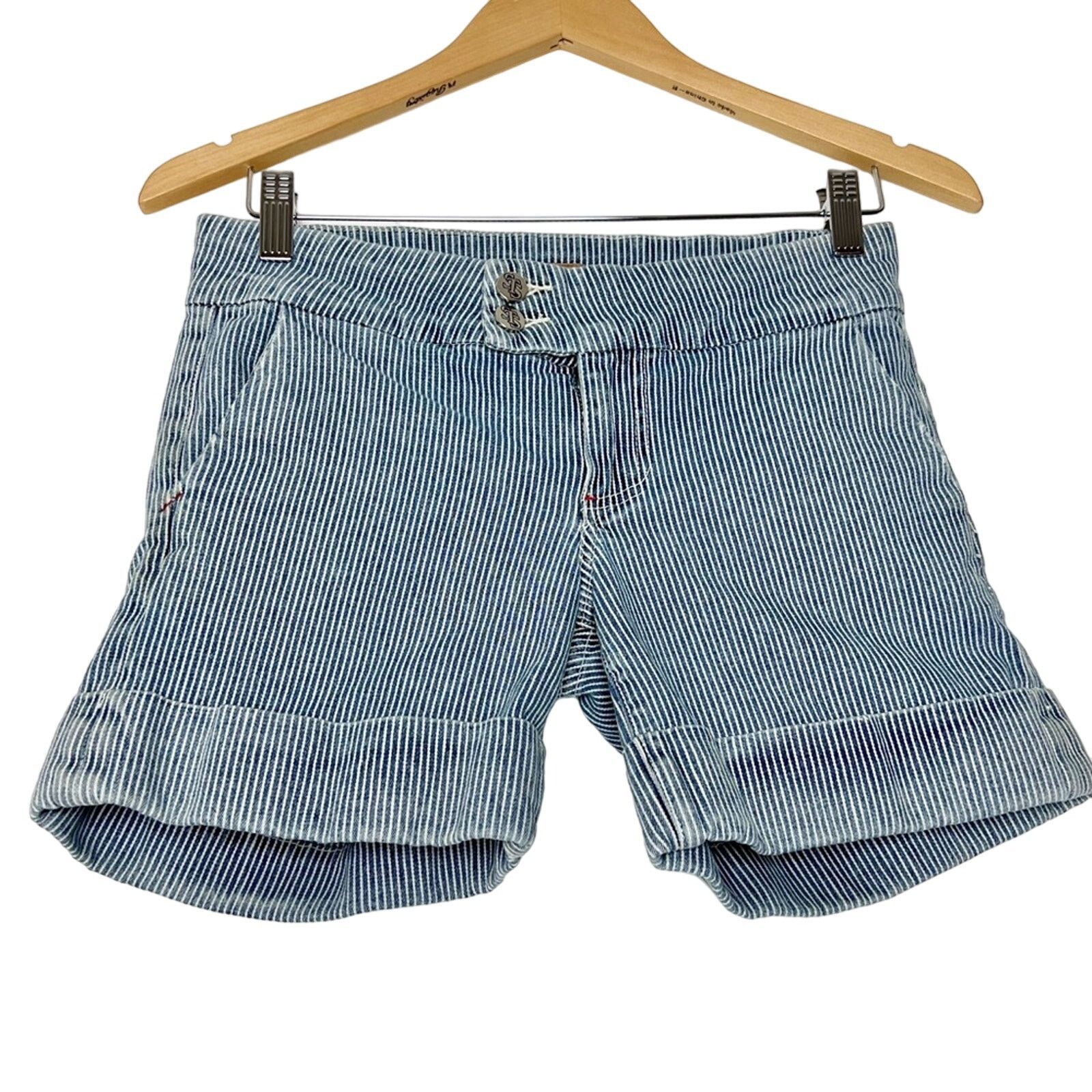 Anthropologie Distressed Denim Striped Cuffed Flat Front Shorts Womens 27 Size 27" / US 4 / IT 40 - 1 Thumbnail