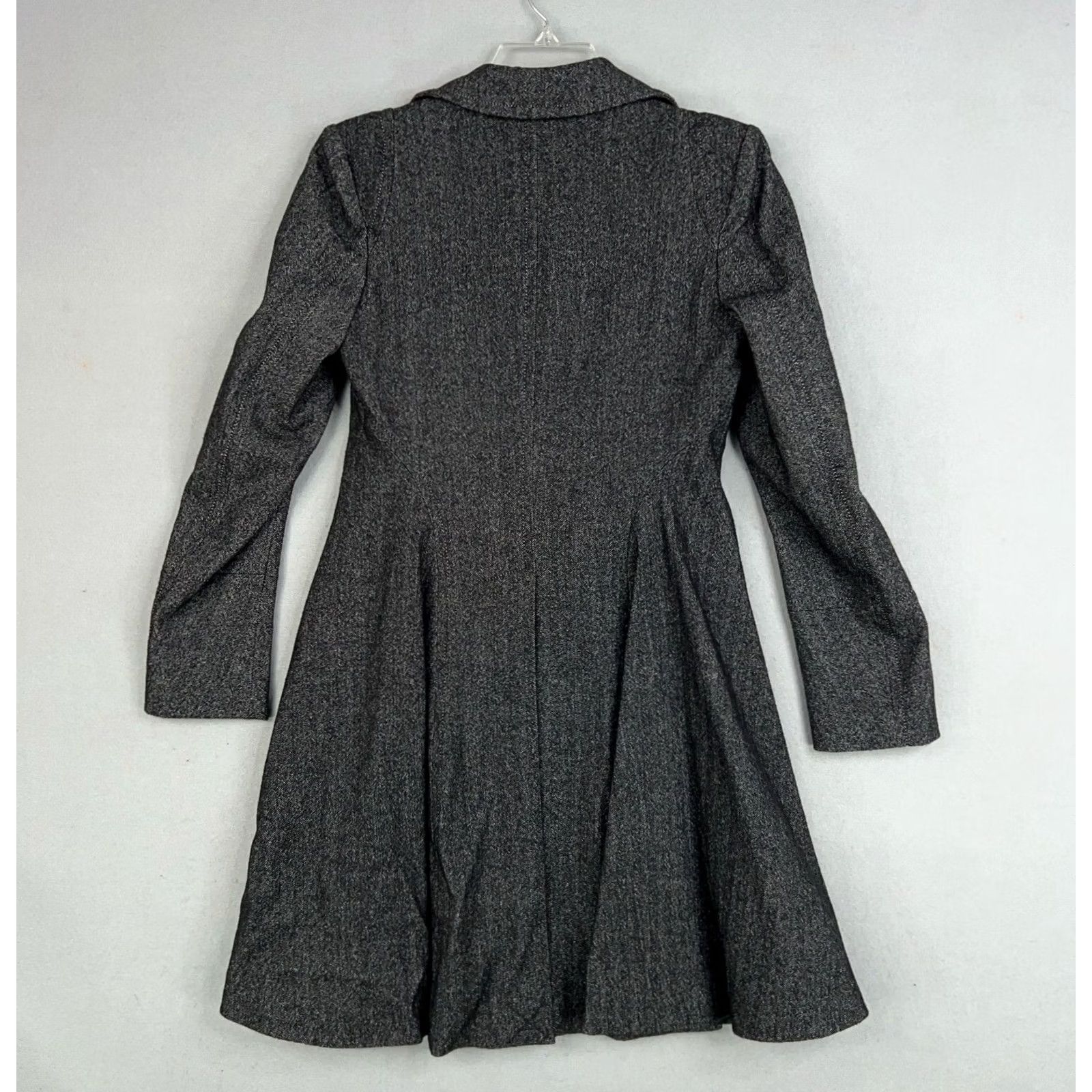 Vintage LEON MAX Coat Womens 6 Gray Herringbone Wool Blend Limited Edition Trench Pea Jacket Overcoat Size M / US 6-8 / IT 42-44 - 4 Thumbnail