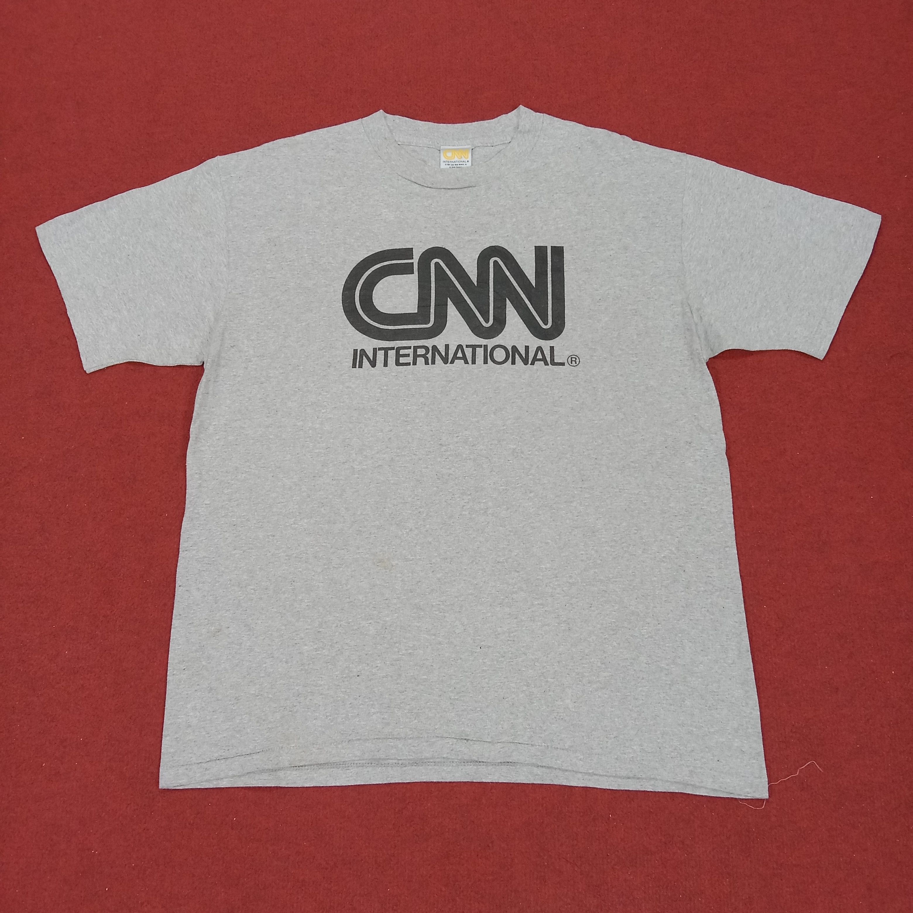 image of America x Vintage Cnn International Center Logo Design Vintage Tshirt in Grey, Men's (Size Large)