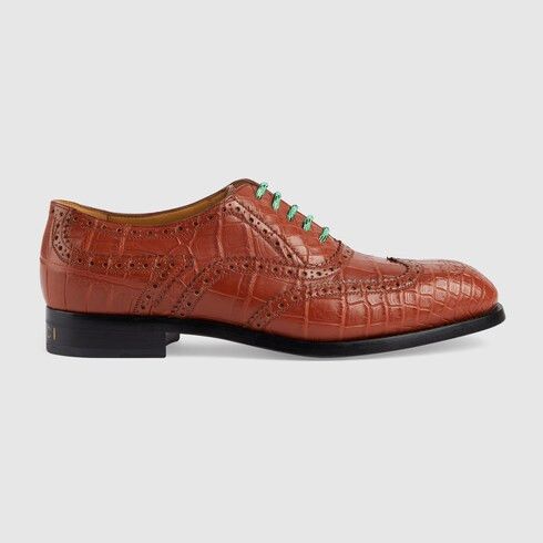 Gucci o1mt1gz0425 Crocodile Lace-Up Shoes in Brown Size US 9 / EU 42 - 1 Thumbnail