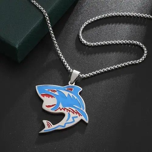 Jewelry Gothic Blue Shark Necklace Size ONE SIZE - 5 Thumbnail