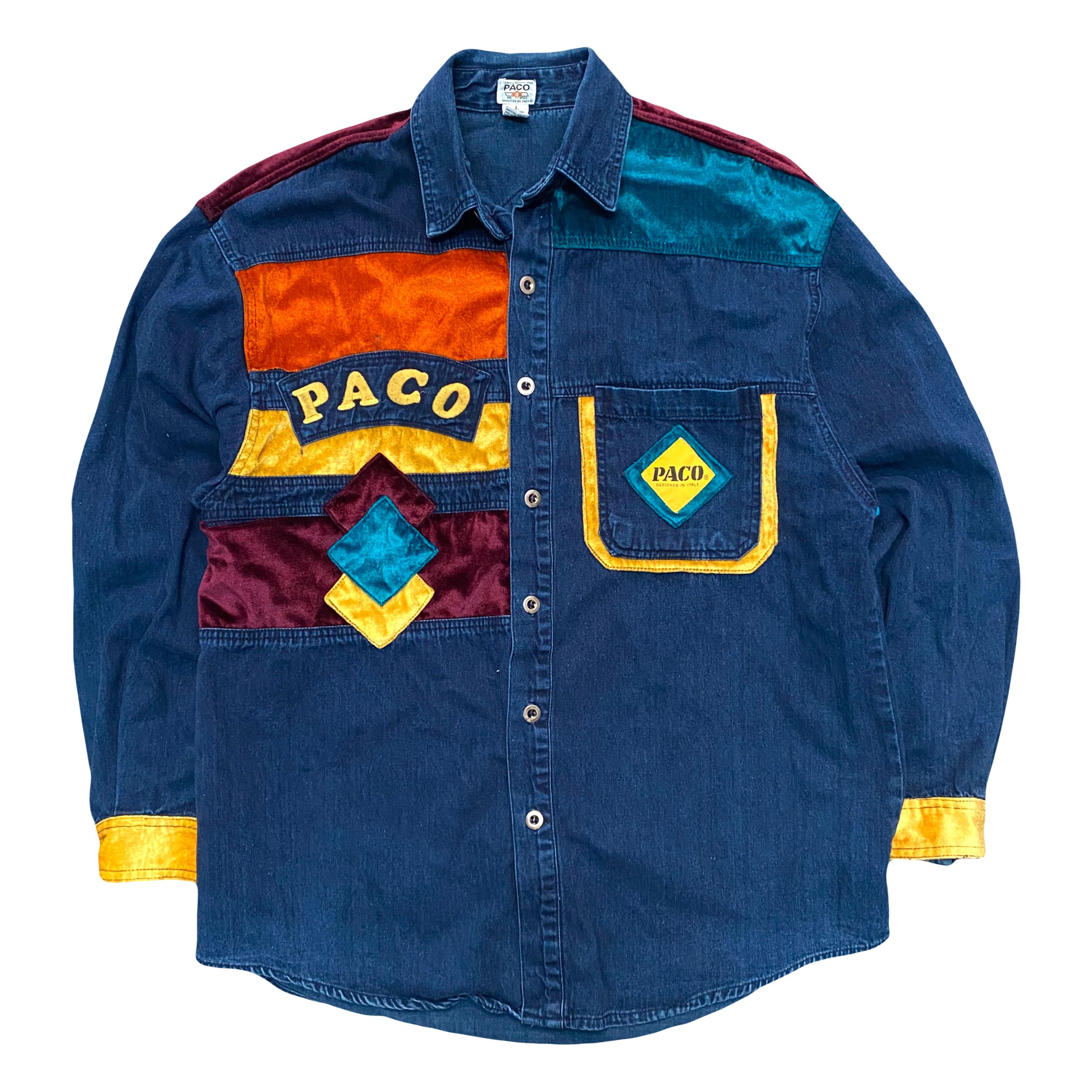 Designer × Vintage VTG Paco Jeans Velour Patchwork Denim Button Up Shirt Size US L / EU 52-54 / 3 - 1 Thumbnail