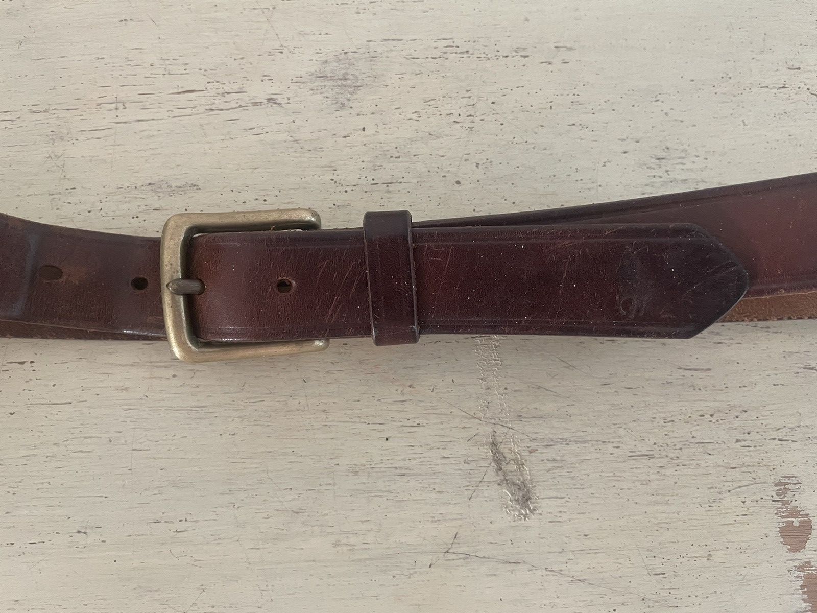 Polo Ralph Lauren × Vintage Single-Prong brass buckle leather belt Size 38 - 5 Thumbnail