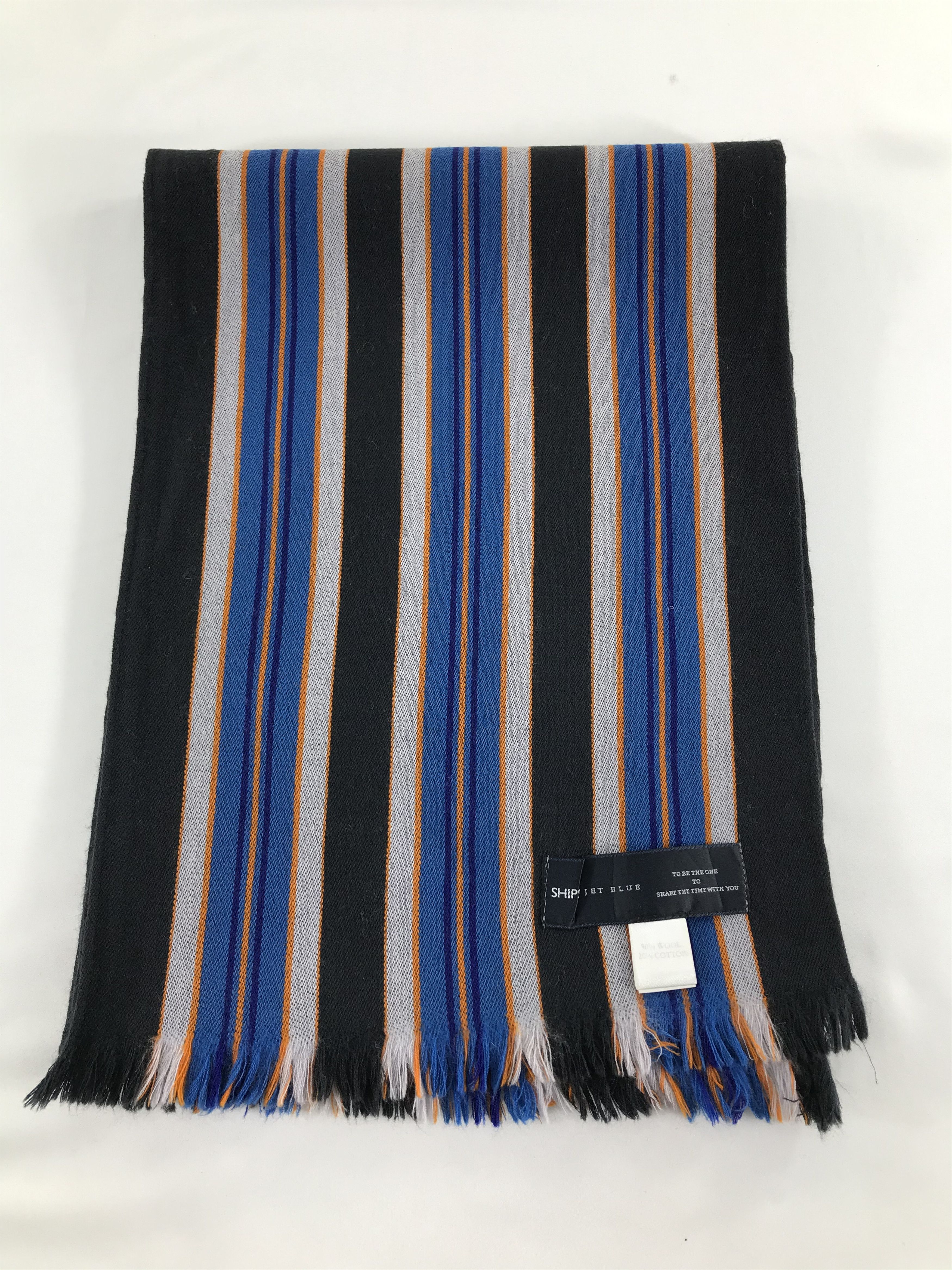 Ships Jet Blue Ships Jet Blue Striped Wool Scarf Muffler V237 Size ONE SIZE - 2 Thumbnail