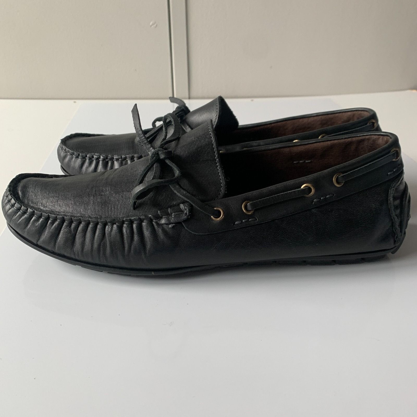 Bacco Bucci BACCO BUCCI Muse Black Leather Bow Loafers Driver Shoes Men' Size US 11 / EU 44 - 1 Thumbnail