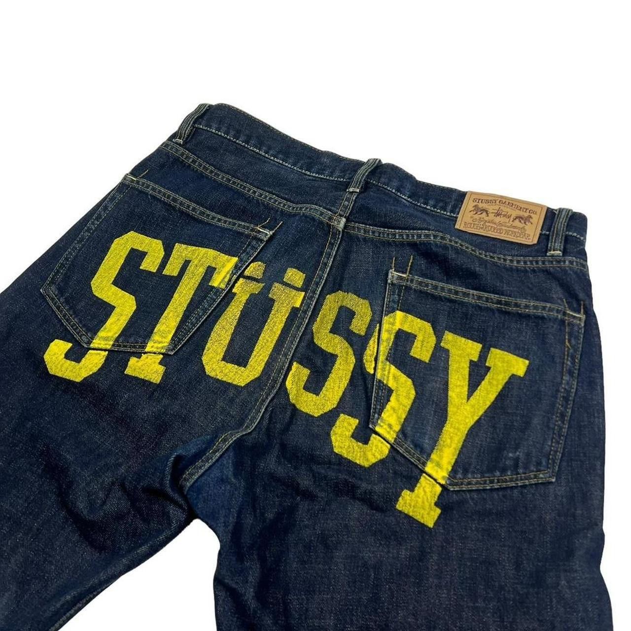 Stussy Vintage 2000s Stussy Yellow Spellout Jeans - Waist: 34” Size US 34 / EU 50 - 2 Thumbnail
