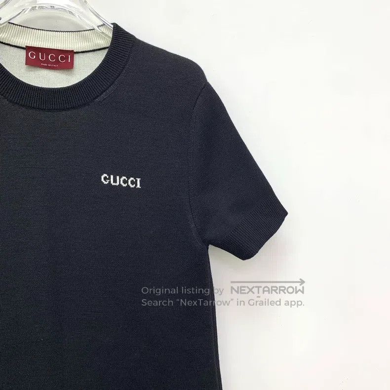 Gucci Gucci Black logo letter inlaid cotton round-neck short-sle Size S / US 4 / IT 40 - 3 Thumbnail