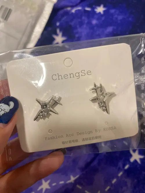 Jewelry Crystal Star Stone Earrings Gothic Punk Chrome Jewelry Spike Size ONE SIZE - 8 Thumbnail