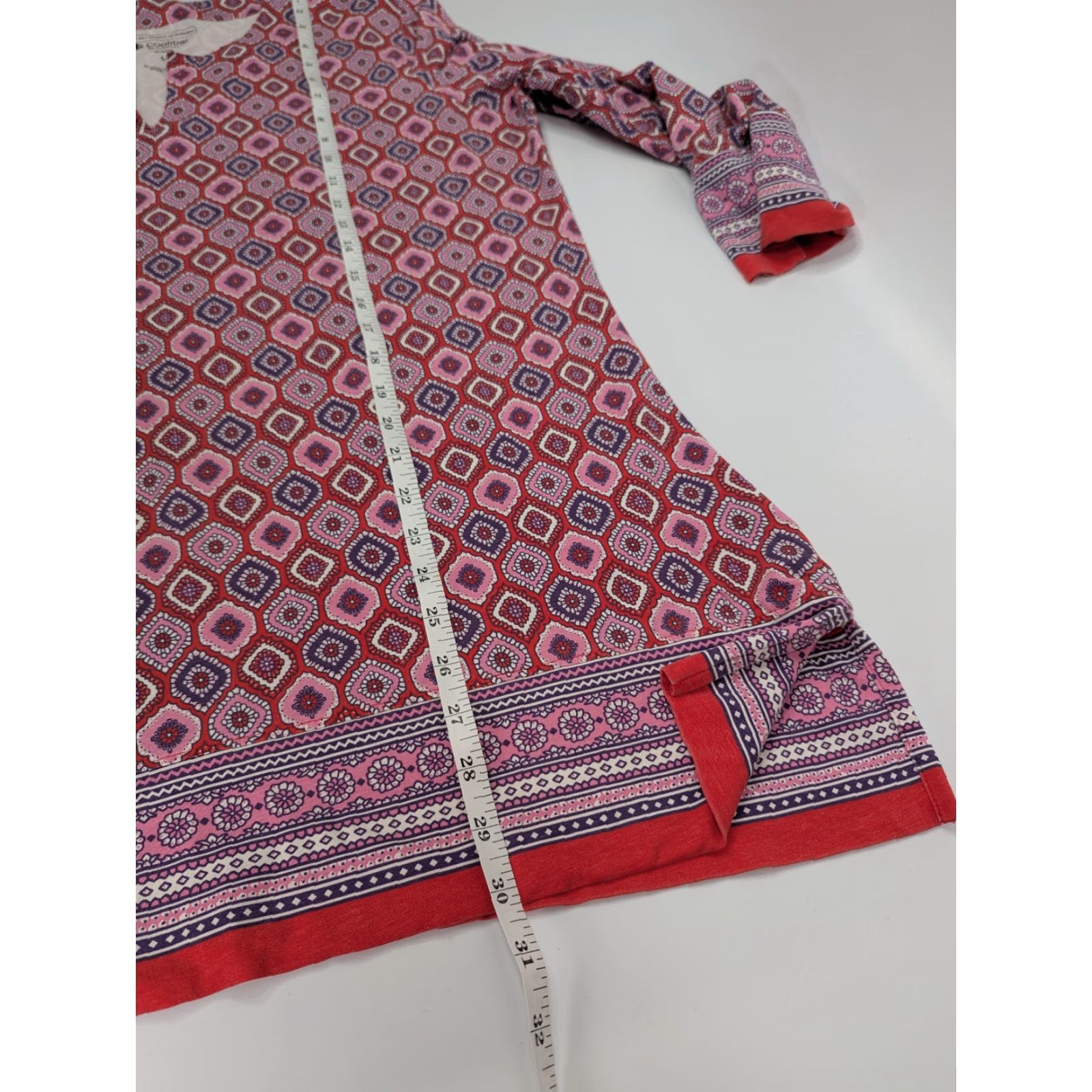 Vintage Coolibar Womens Tunic Large Red Coral Geometric Stretch V Neck UPF 50 Beach Size XL / US 12-14 / IT 48-50 - 5 Thumbnail