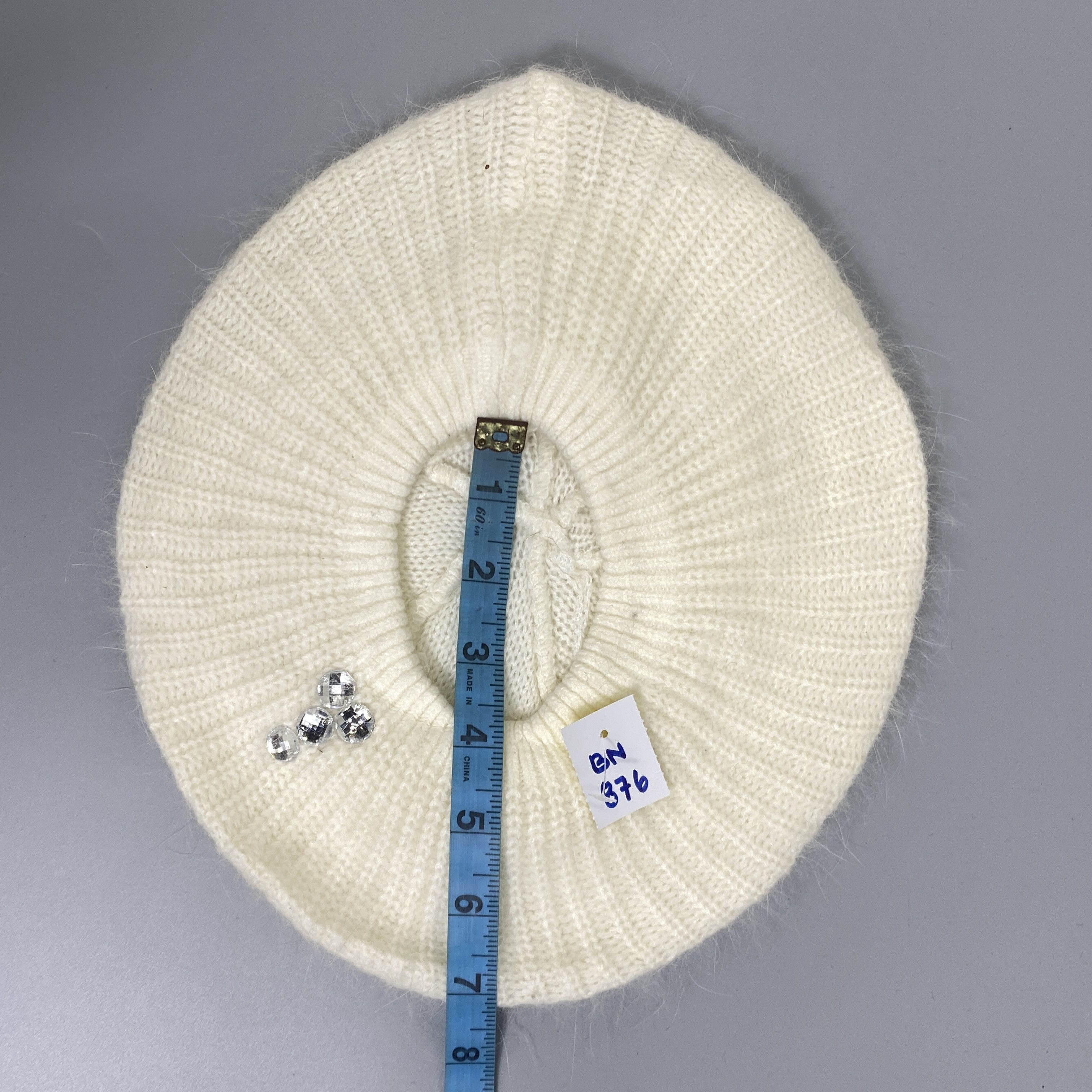 Japanese Brand White Knit Baret With Diamond -BN876 Size ONE SIZE - 5 Thumbnail