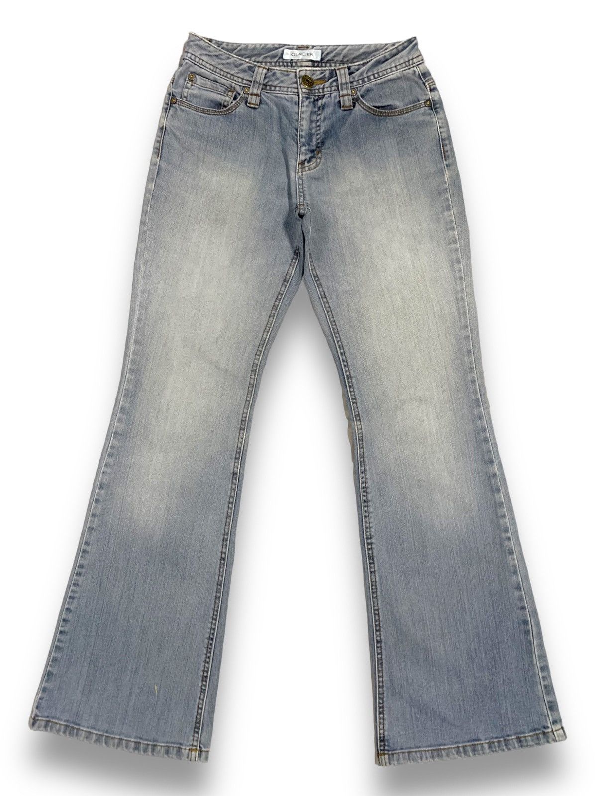 image of Designer Vintage Blue Washed Wide Leg Flare Jeans in Stone Washed Blue, Women's (Size 26)