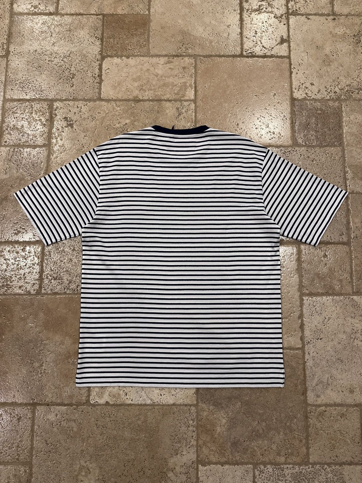 Prada Prada Striped Navy White Cotton Pocket Triangle Logo T-Shirt Size US XXL / EU 58 / 5 - 9 Thumbnail