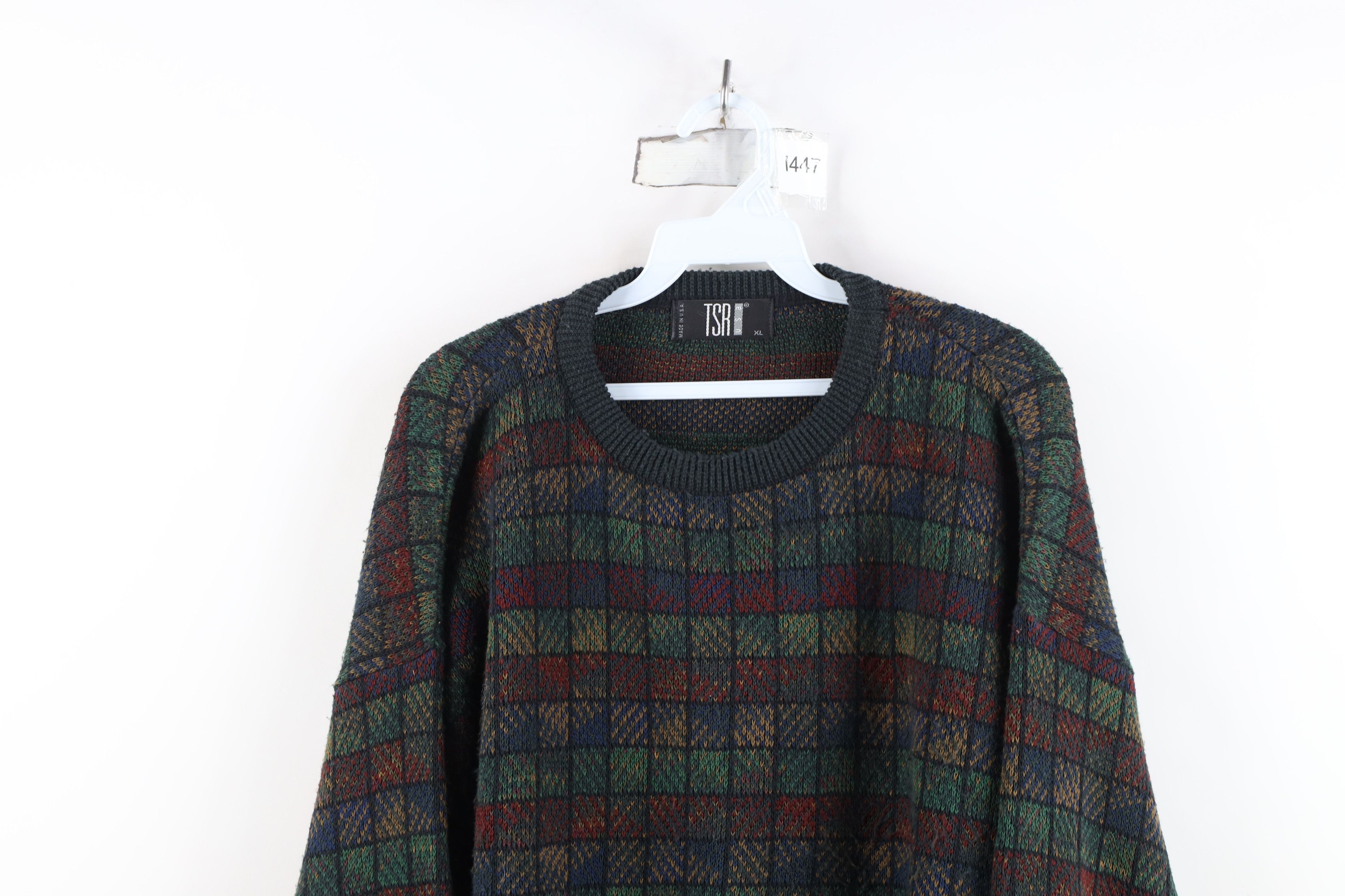 Vintage Vintage 90s Streetwear Rainbow Checkered Knit Sweater USA Size US XL / EU 56 / 4 - 2 Thumbnail