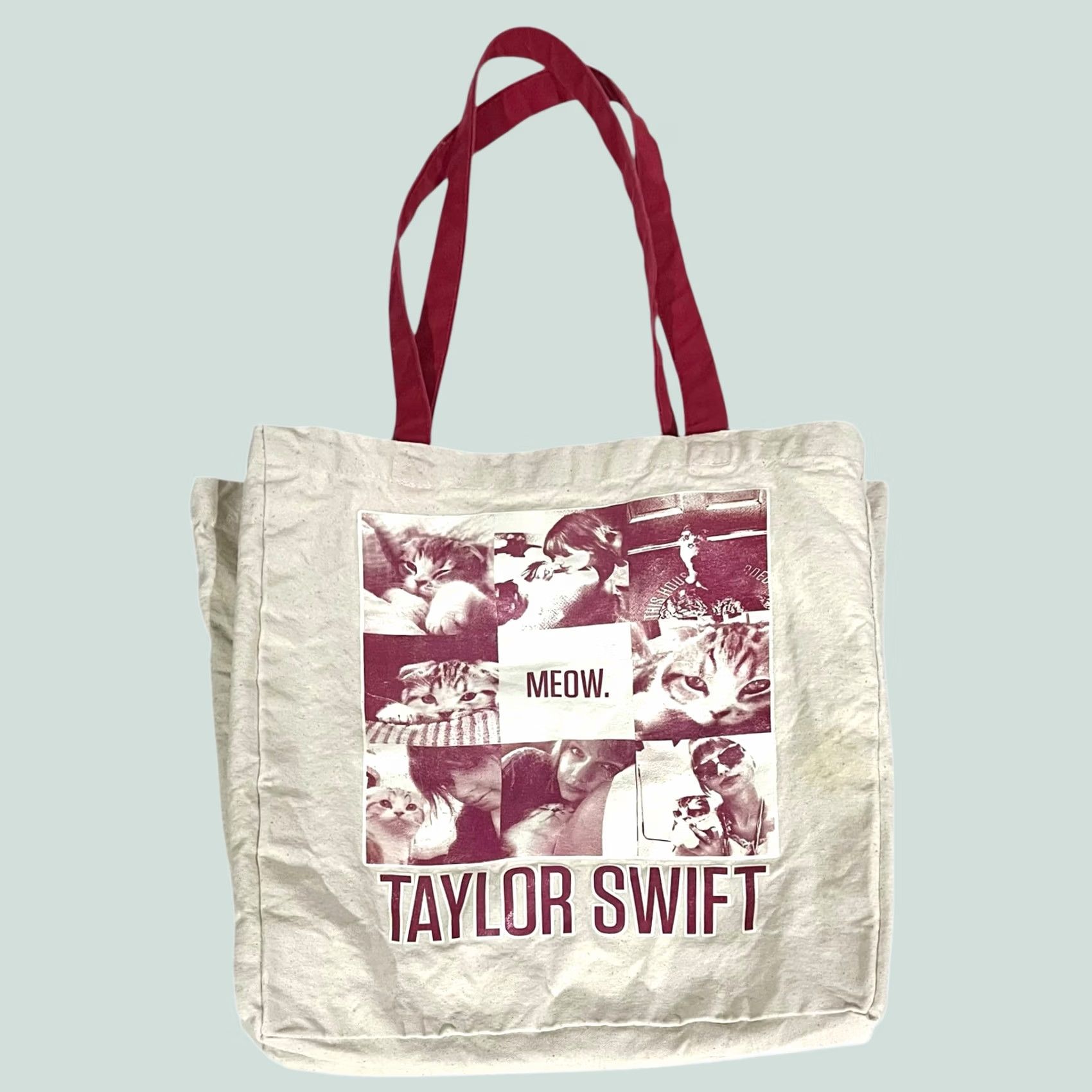 Vintage Taylor Swift Official Merch Tote Bag Cats Meow from Red Tour Canvas RARE Tote Unisex Adults Red Cotton 13.5" tall 13.5" wide Size ONE SIZE - 1 Thumbnail