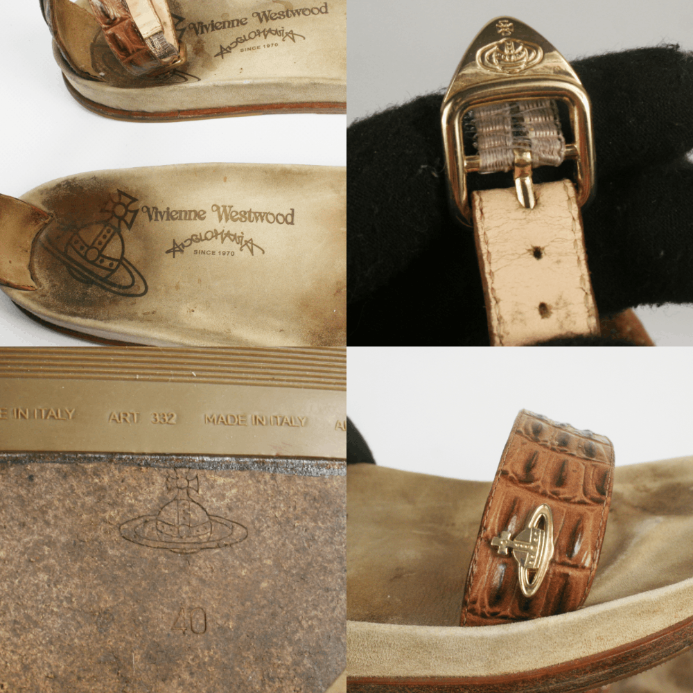 Vivienne Westwood 00S Orb Logo Faux Croco Leather Gladiator Sandals Y2K Size US 10 / IT 40 - 12 Thumbnail