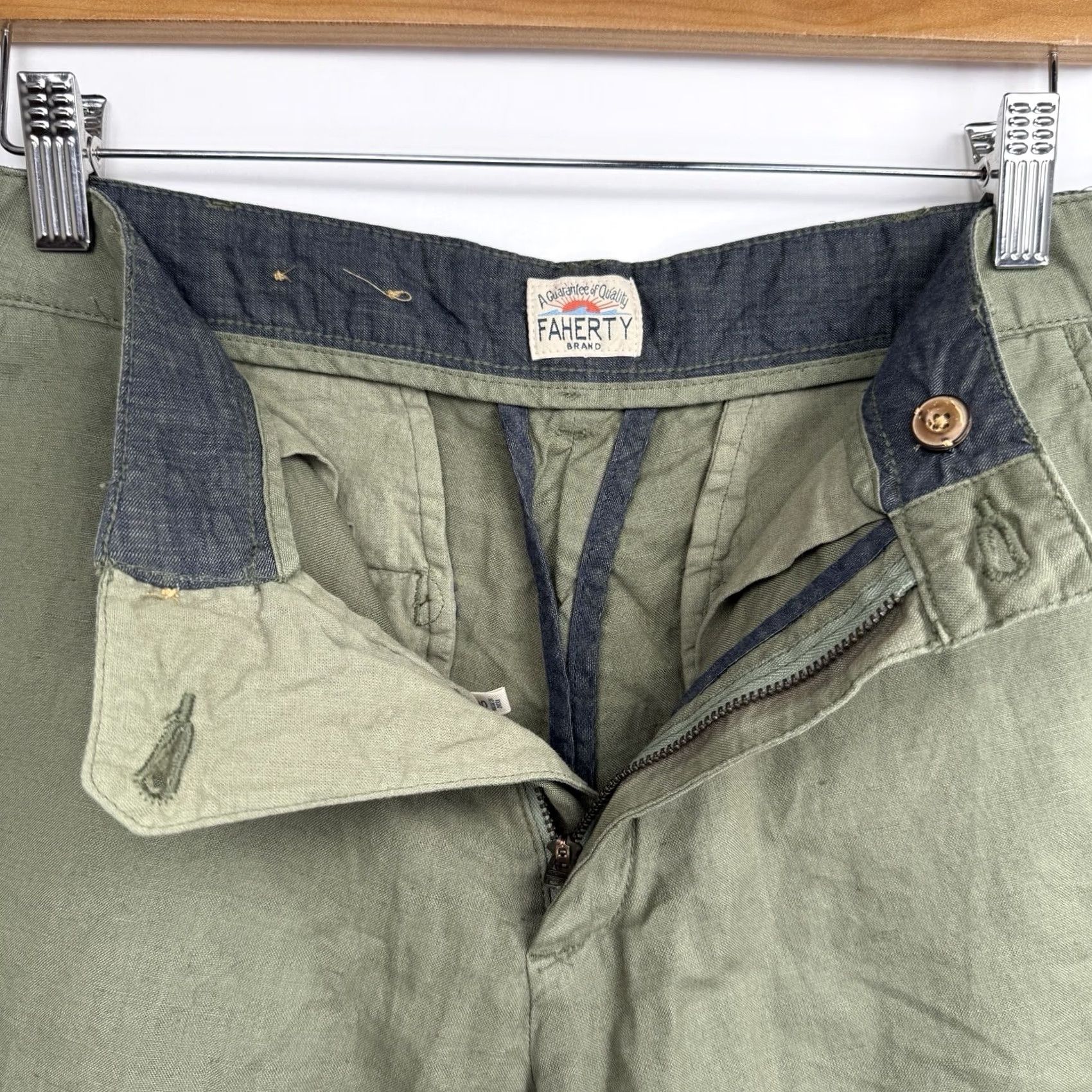 Faherty Faherty Mens Chino Shorts Green 30 Linen Blend Flat Front Casual Preppy Size US 30 / EU 46 - 6 Thumbnail