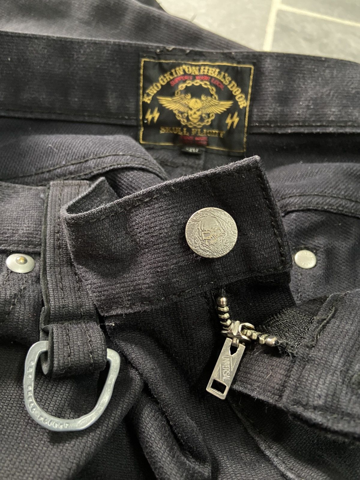 Japanese Brand SKULL FLIGHT Type2 Stretch Leather Pocket Flare Jeans Size US 35 - 7 Thumbnail