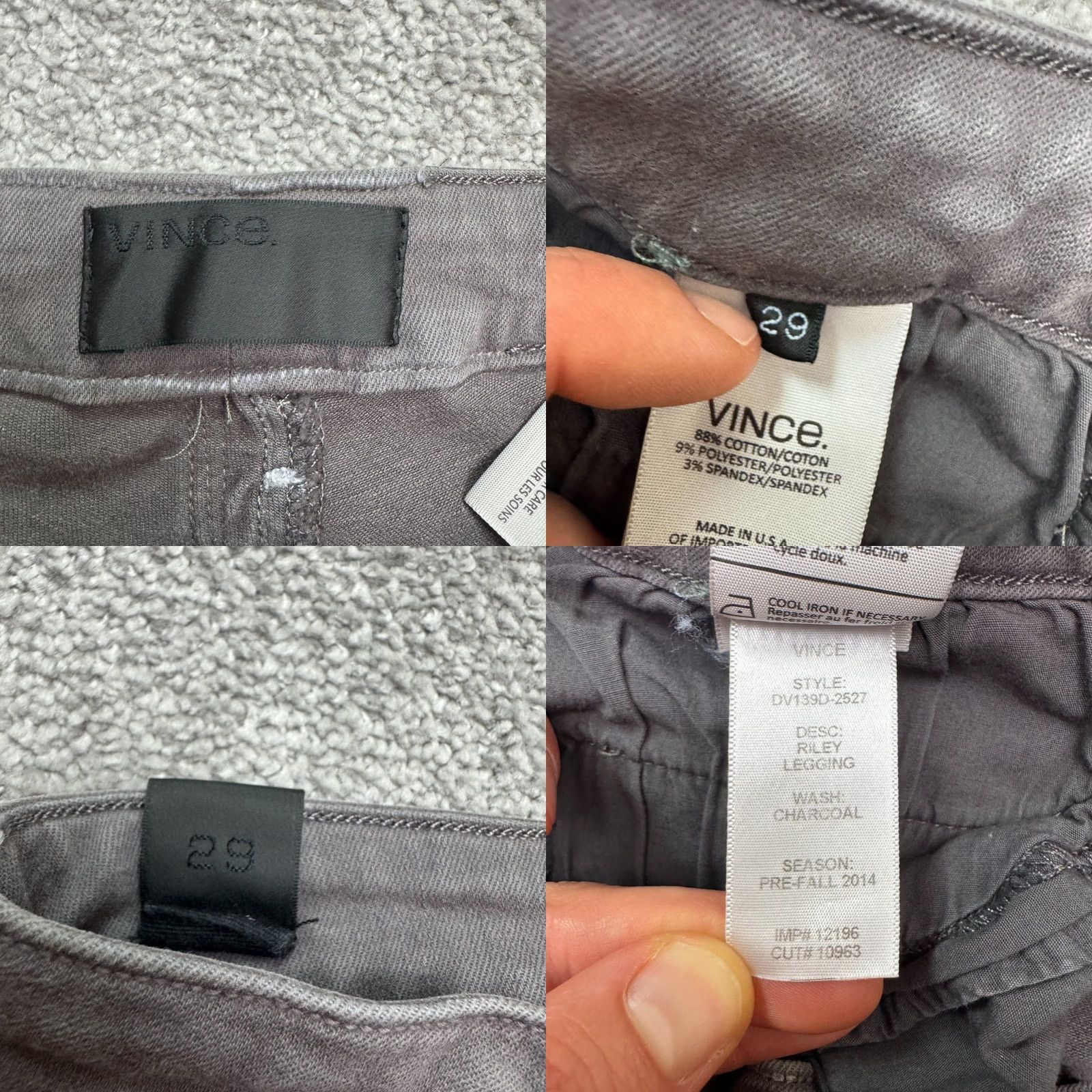 Vince Vince Riley Charcoal Wash Jeans Denim Vince Gray 29 Women's City Classic Streetwear - Jeans - Womens Size 29" - 8 Thumbnail