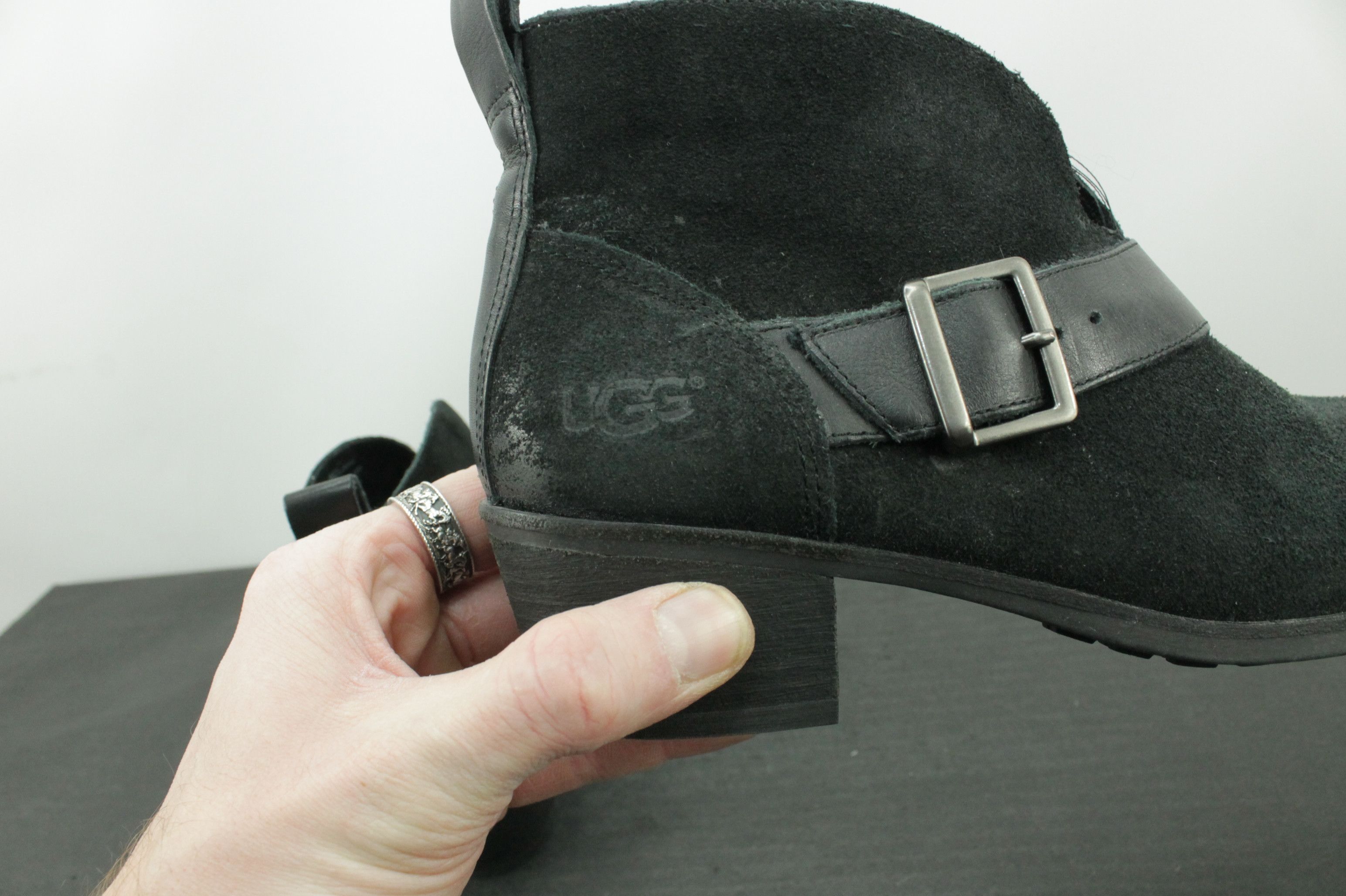 Ugg UGG Australia Wright Belted Black Suede Ankle Booties Size US 7 / IT 37 - 5 Thumbnail