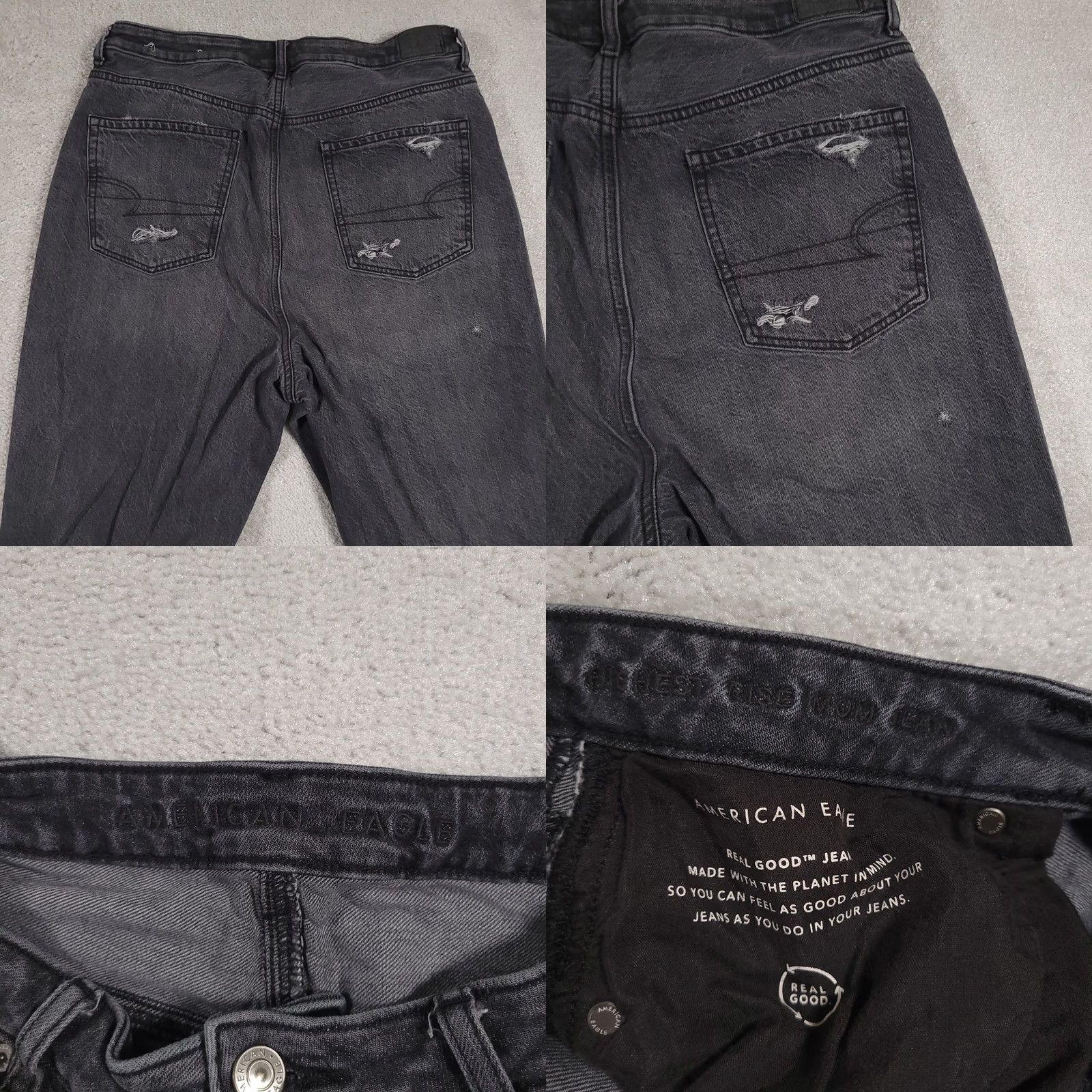 American Eagle Outfitters VINTAGE American Eagle Outfitters Mom Jeans Women 12 Tall Black Stretch High Distressed Jeans Mens Womens Girls Size 34" / US 12 / IT 48 - 9 Thumbnail
