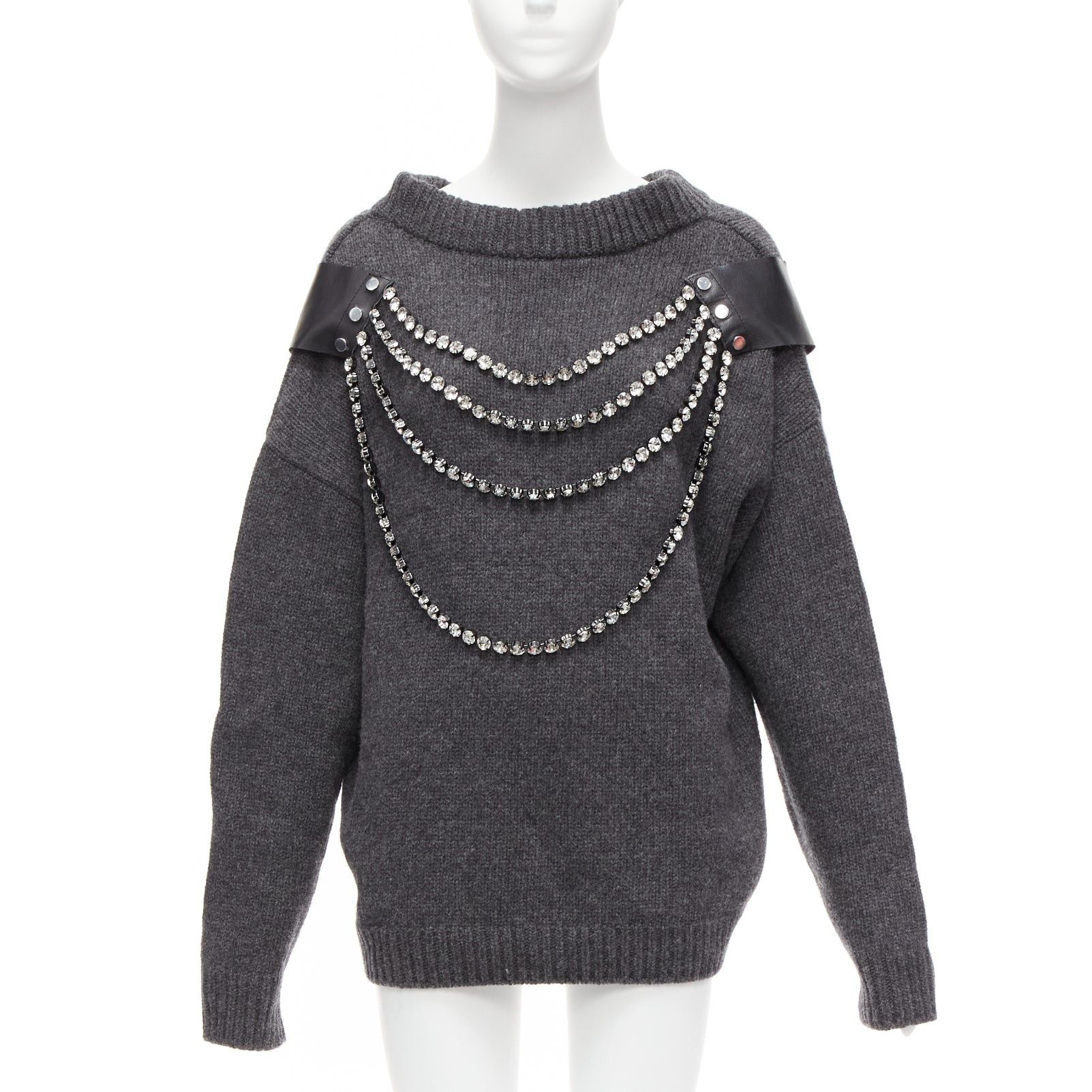 Christopher Kane CHRISTOPHER KANE grey wool rhinestone chain harness oversized sweater dress XS Size S / US 4 / IT 40 - 1 Thumbnail