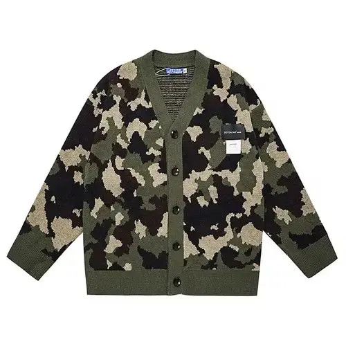 Camo Knit Cardigan Sweater