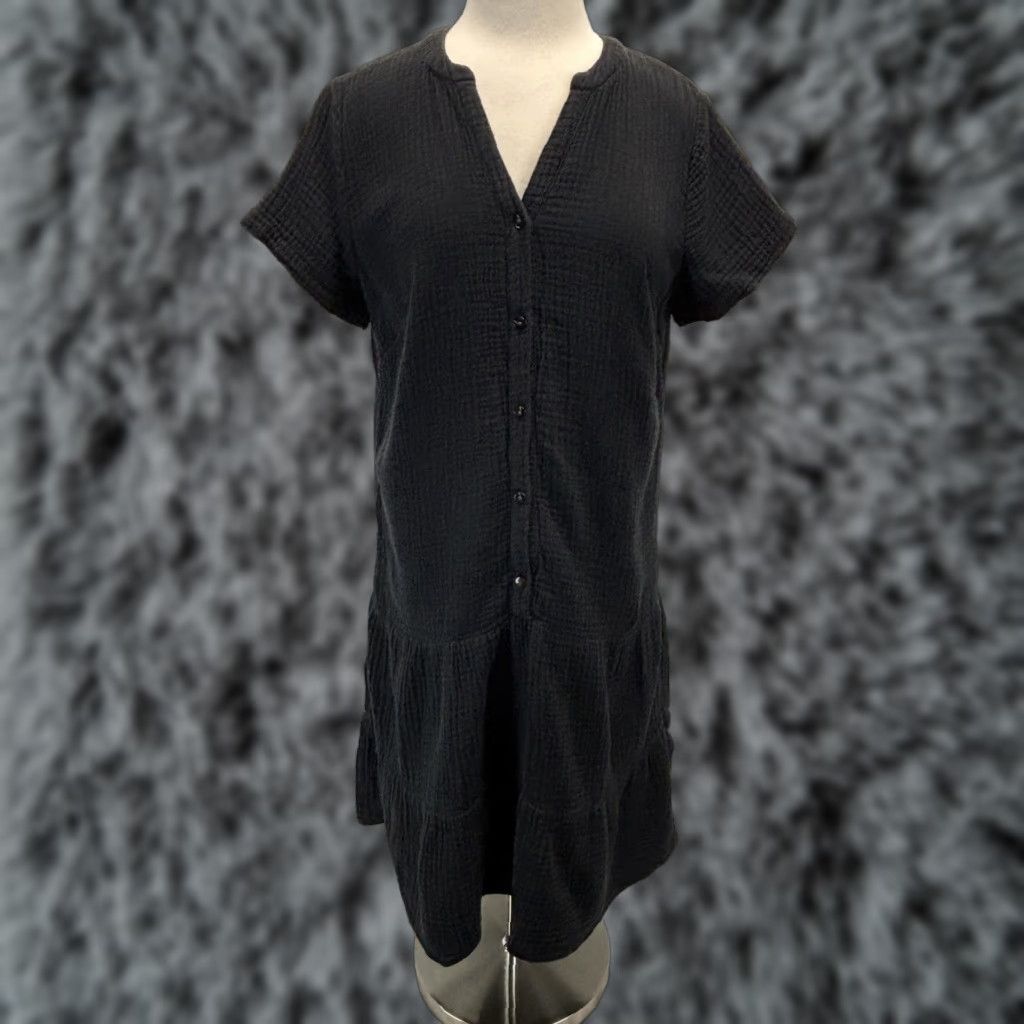 J. Jill J. Jill Cotton Gauze Tiered Dress Womens Small Black Short Sleeve Shift Beach Minimalist Casual Fashion Size S / US 4 / IT 40 - 1 Thumbnail