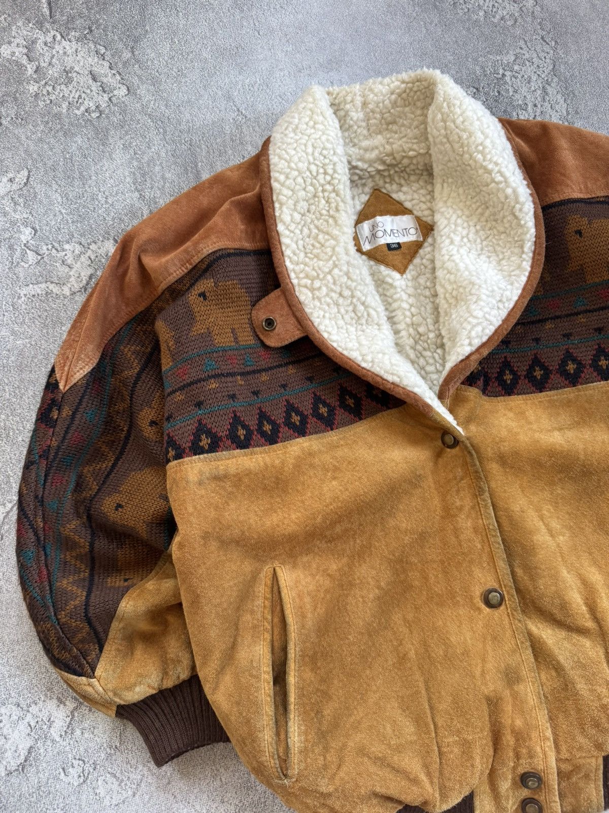 Cowboy Equipment Western Aztec suede leather retro lined bomber jacket 90s Size US S / EU 44-46 / 1 - 2 Thumbnail
