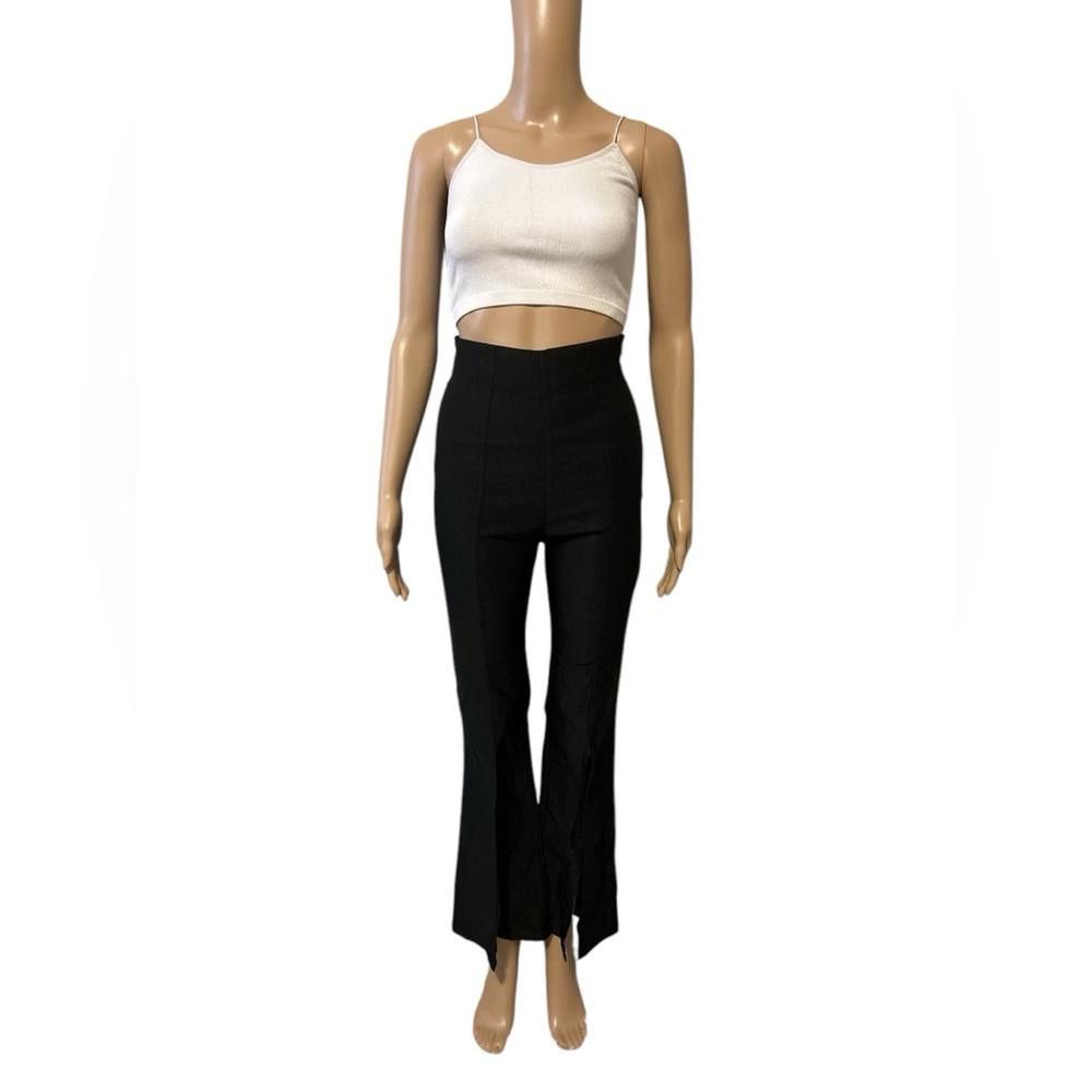 Designer Black High-Waisted Flare Pants with front Slits Size 24" / US 00 / IT 34 - 1 Thumbnail