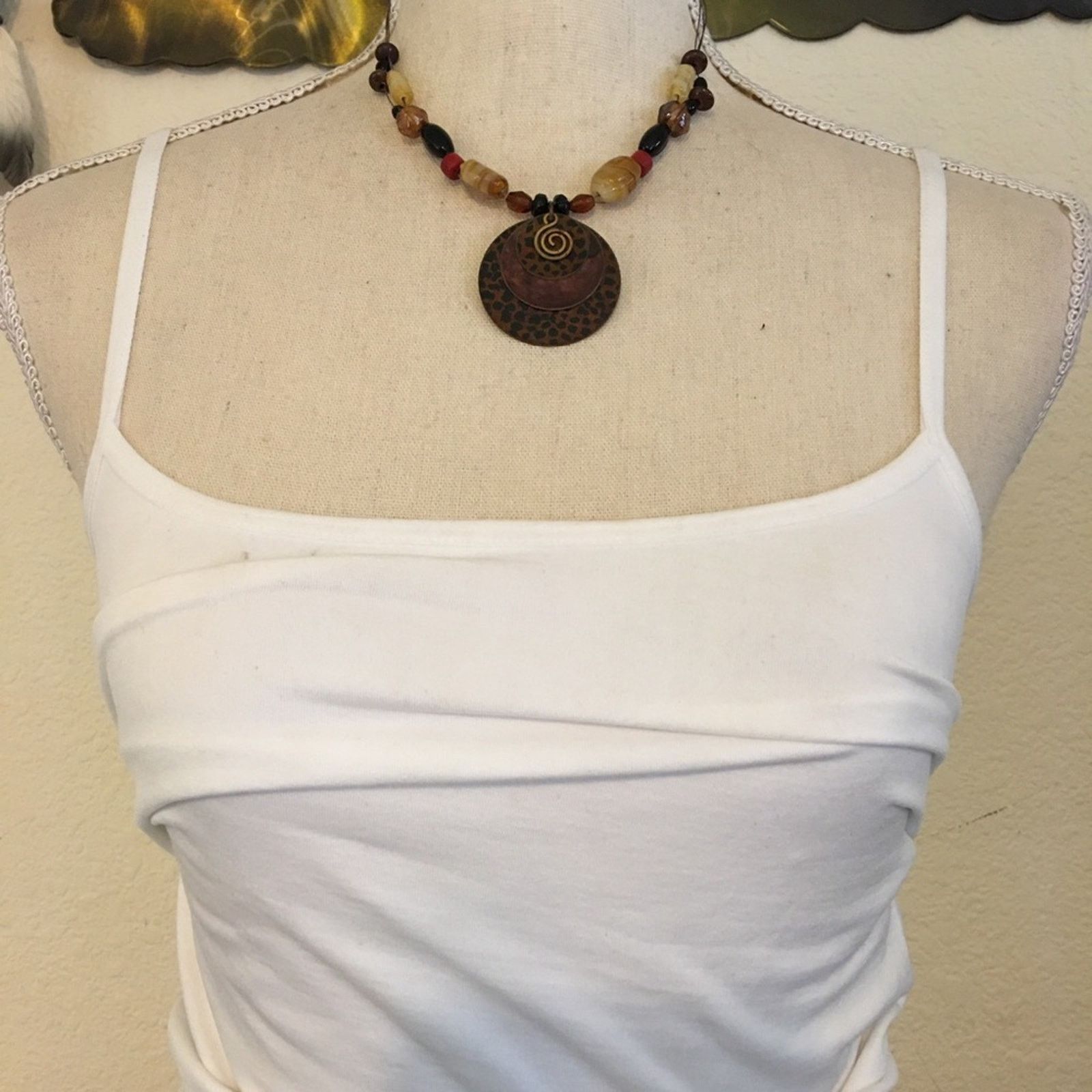 Jewelry Animal print copper disc glass bead necklace Size ONE SIZE - 3 Thumbnail