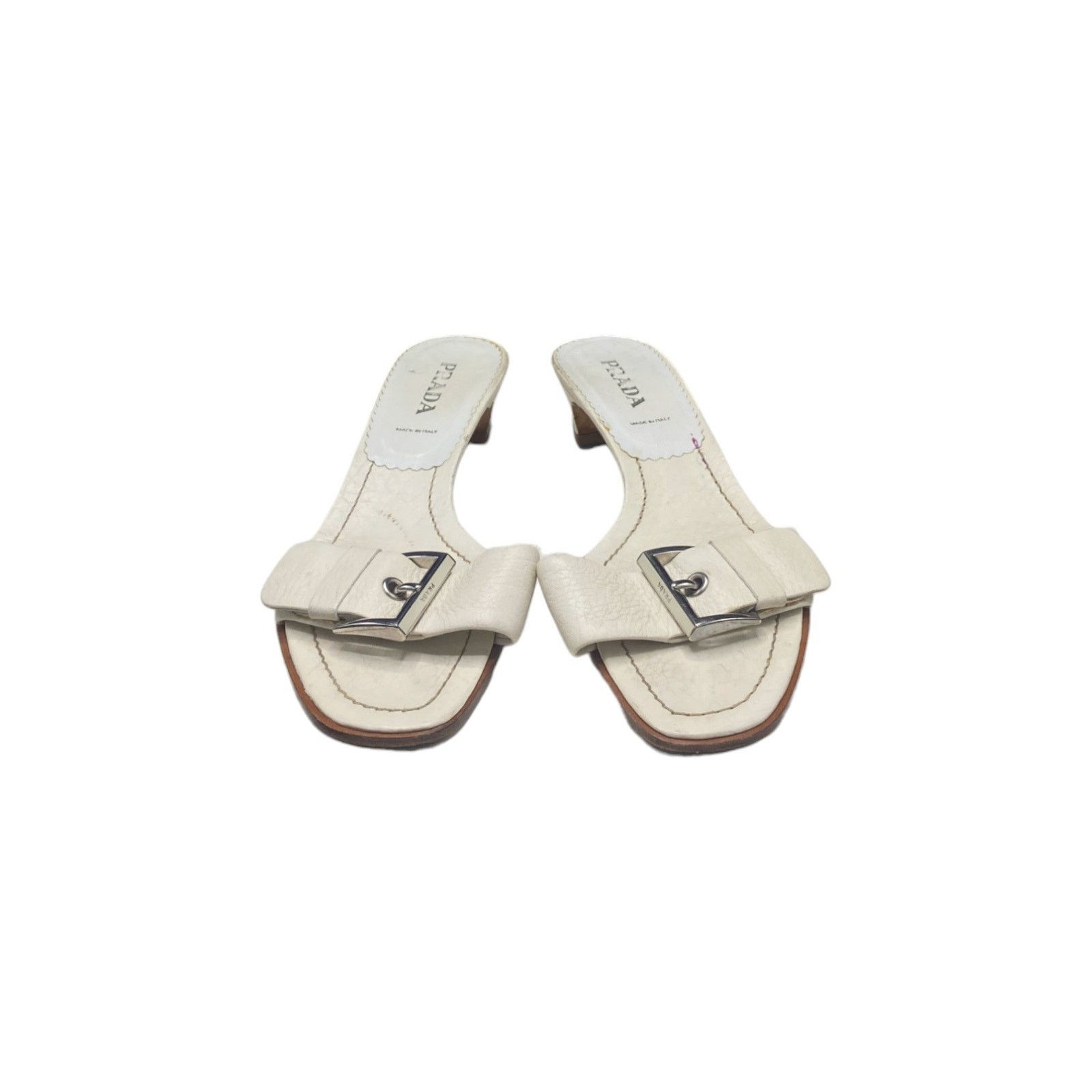Prada White Leather Buckle Sandals Size US 9 / IT 39 - 2 Thumbnail