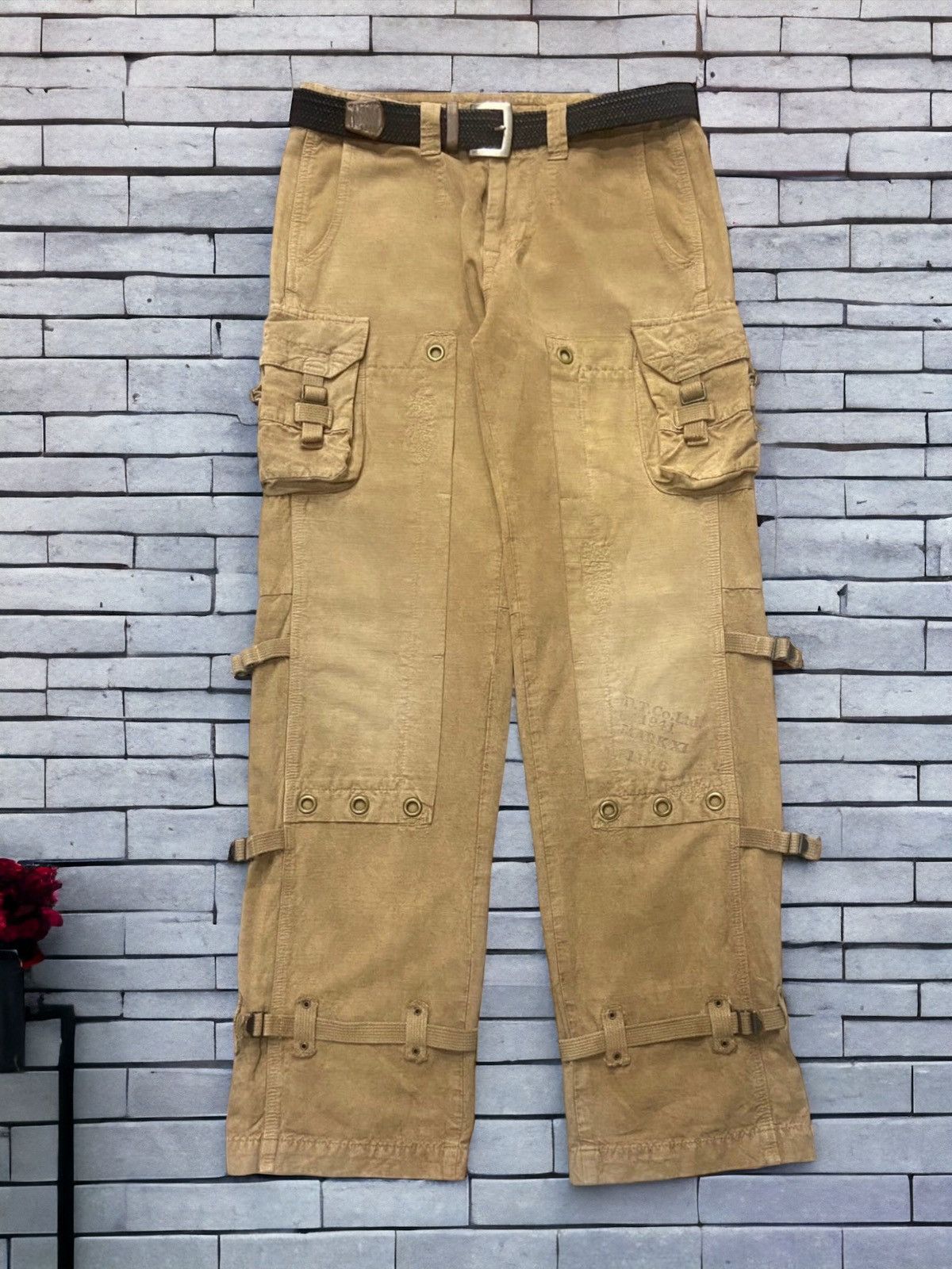 image of Vintage Bartack Japan Baggy Reconstruct Bondage Double Knee Cargo in Brown, Men's (Size 32)