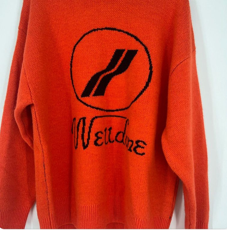 image of We11Done Orange Logo Jacquard Sweater Size M, Men's